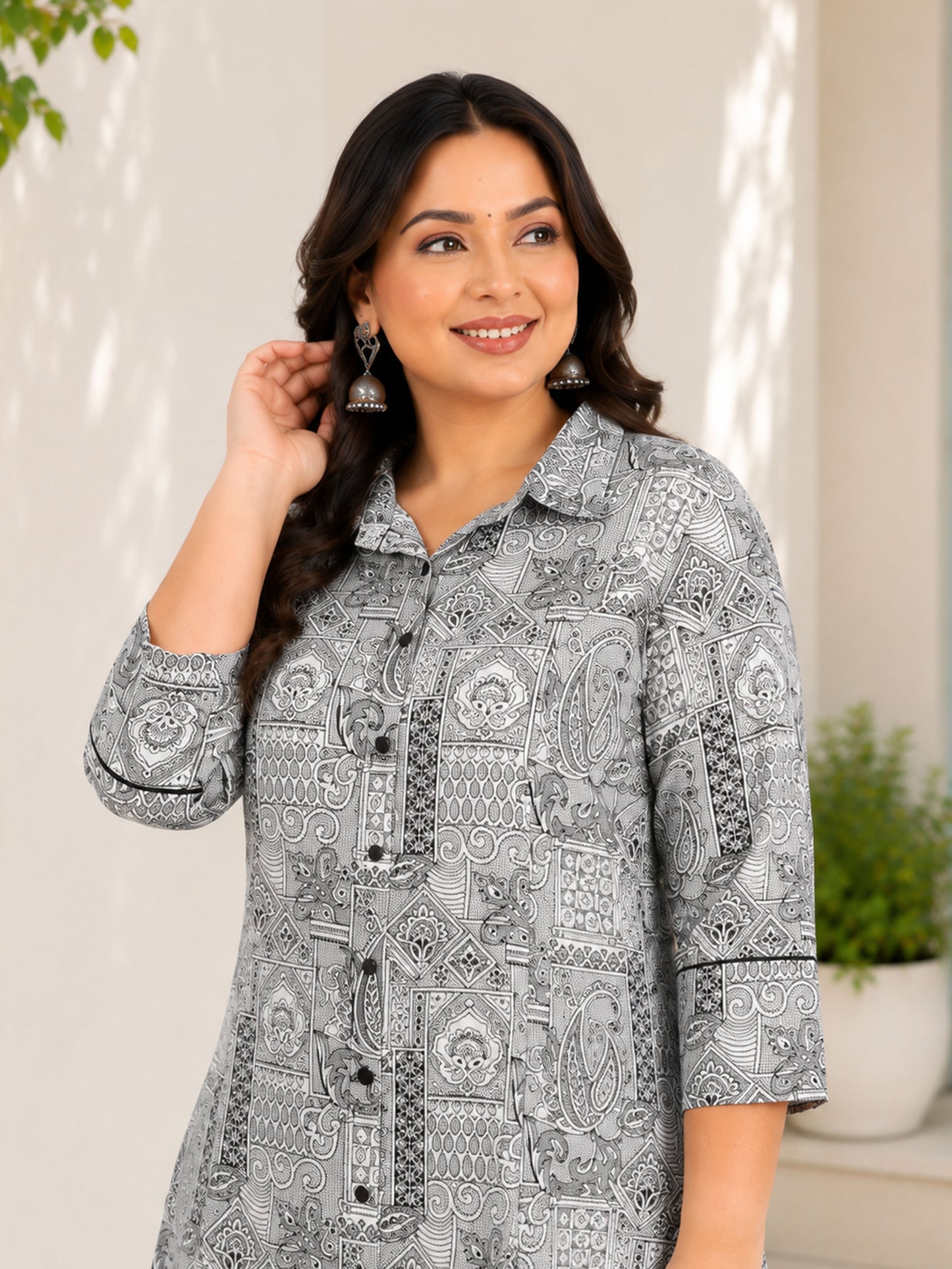 Soft Cotton Patchwork High Low Black Kurta