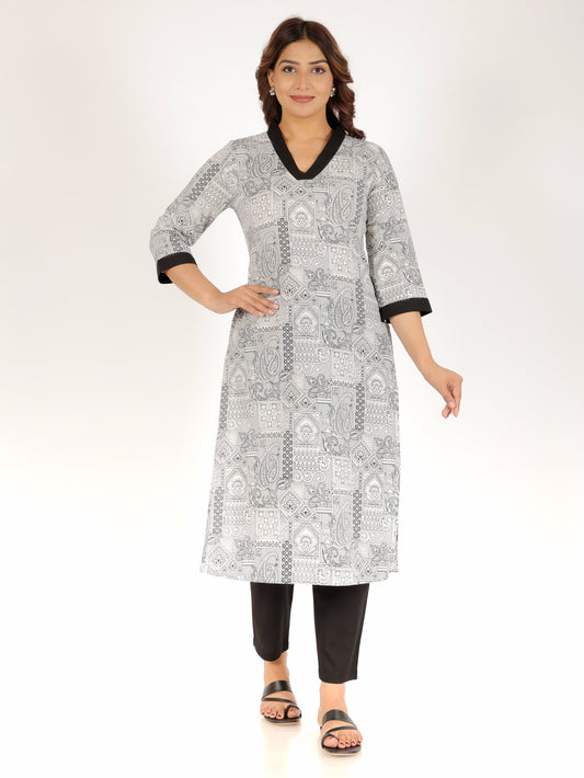 Soft Cotton Printed Straight Black Kurta