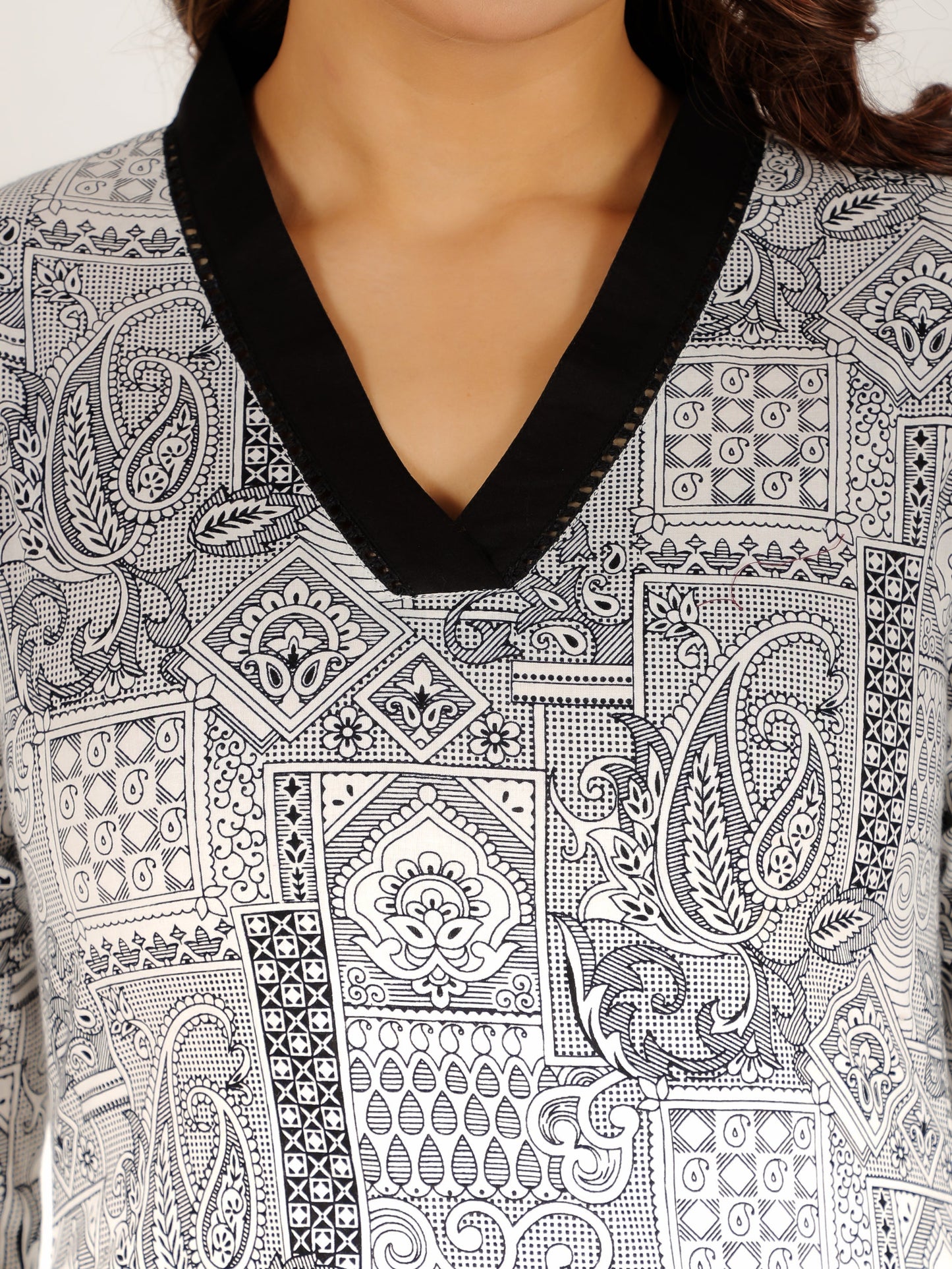 Soft Cotton Patchwork Straight Black Kurta