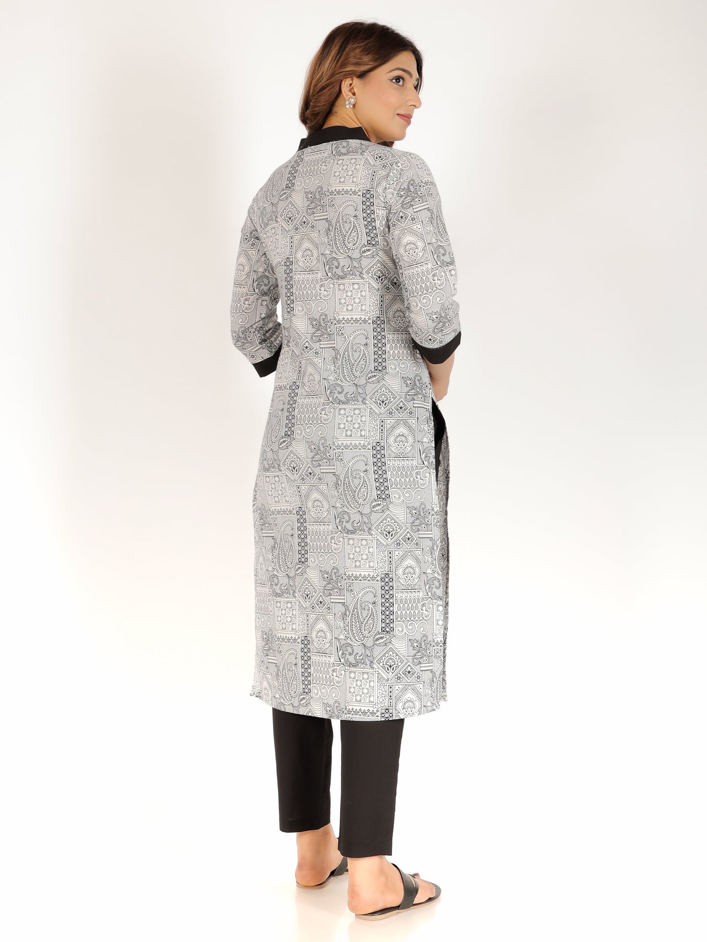 Soft Cotton Patchwork Straight Black Kurta