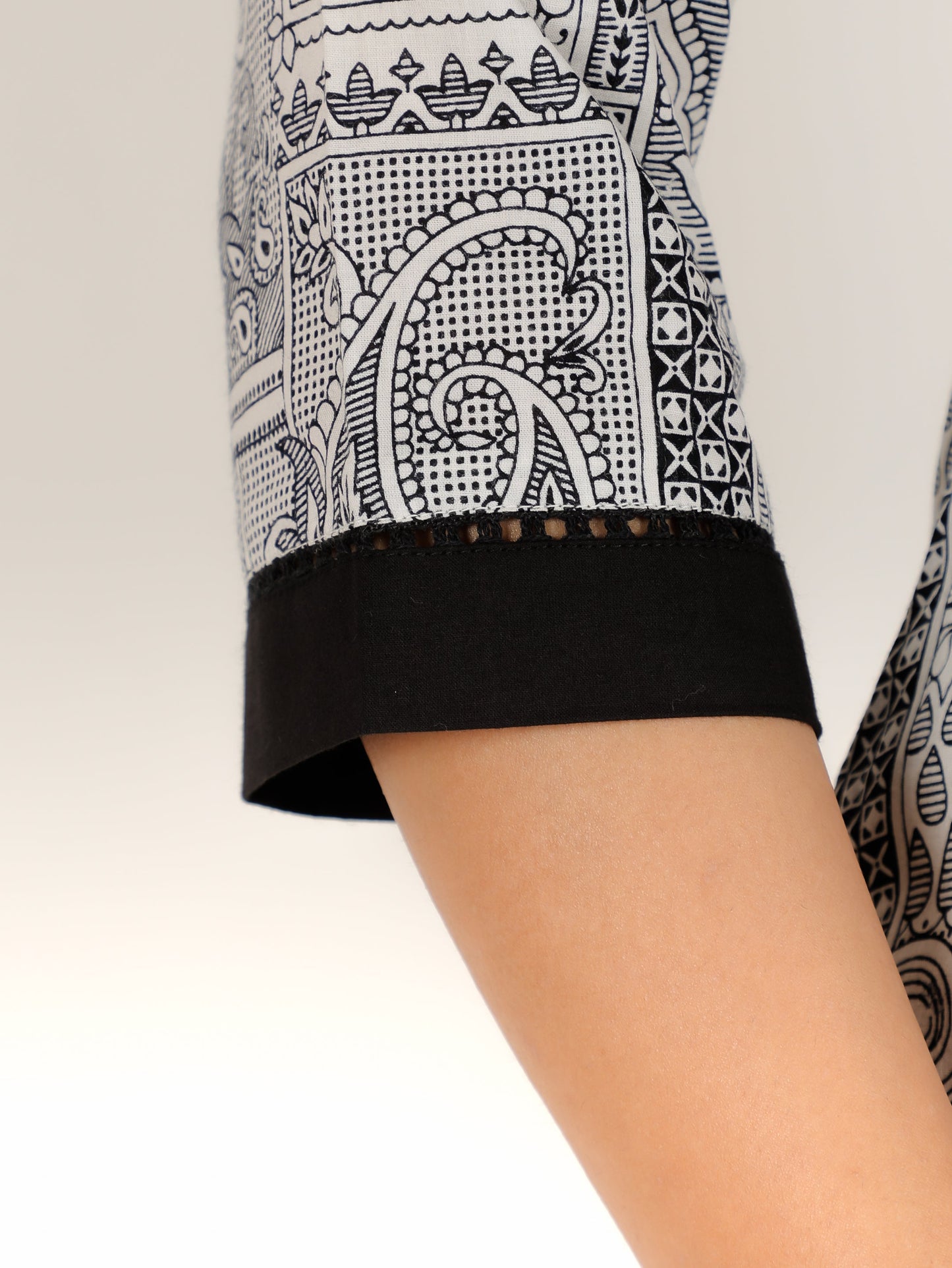 Soft Cotton Patchwork Straight Black Kurta