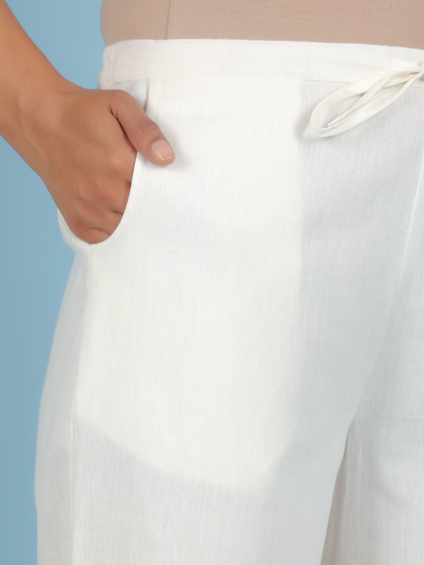 Linen Cotton Solid Off White Straight Trousers