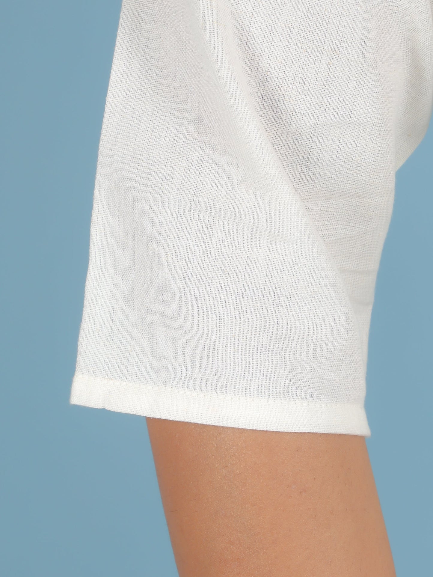 Embroidered Linen Cotton Solid Straight Off White Kurta
