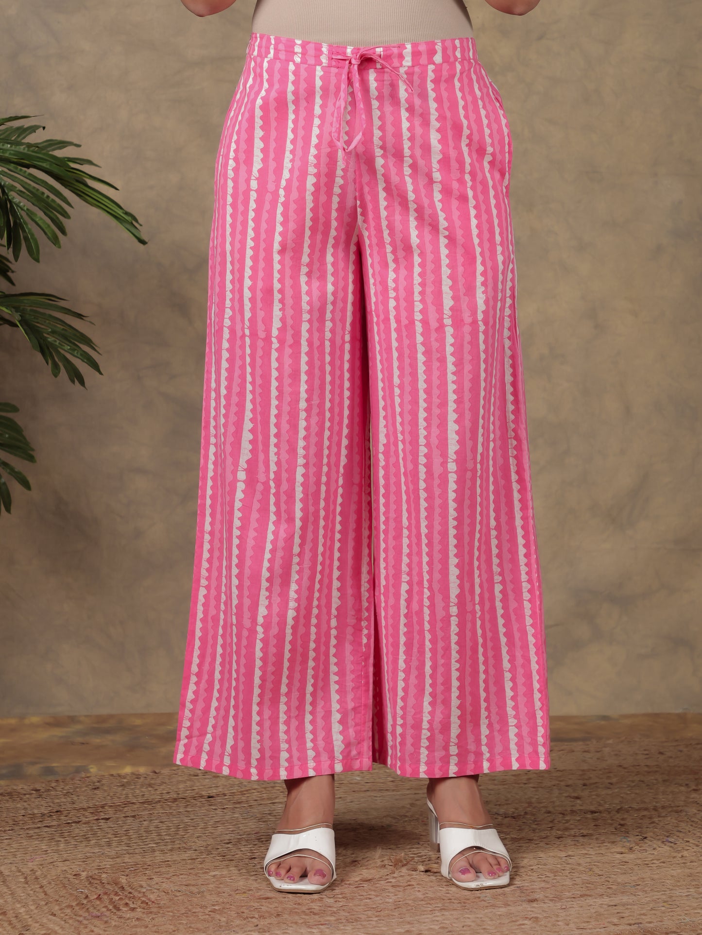Soft Cotton Striped Pink Palazzo