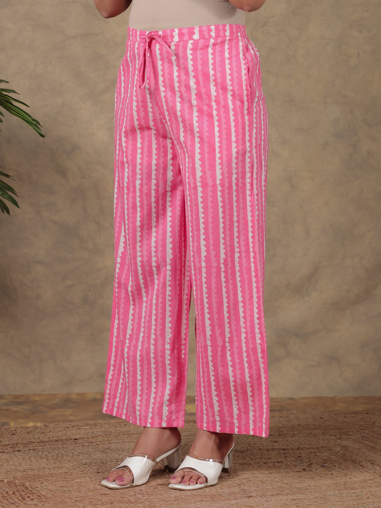 Soft Cotton Striped Pink Palazzo