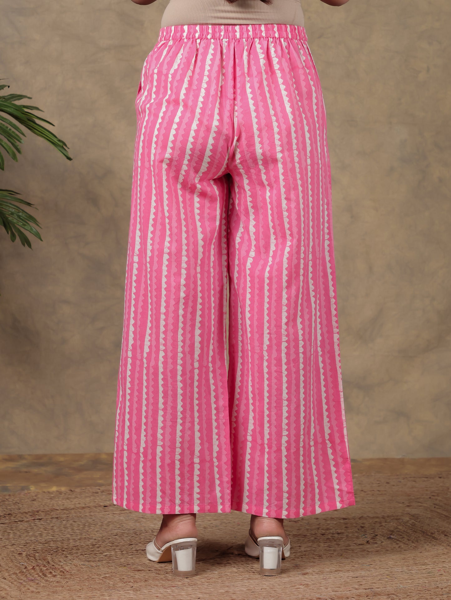 Soft Cotton Striped Pink Palazzo