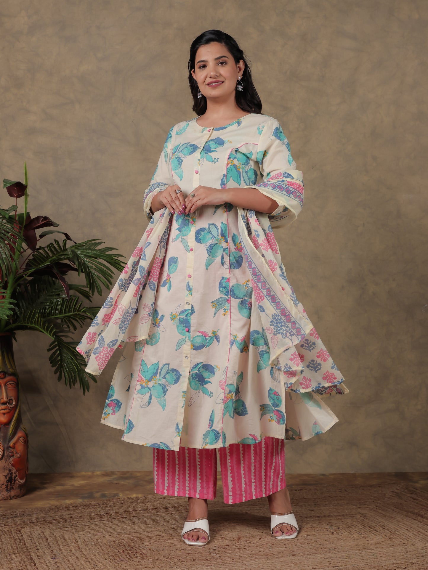 Cotton Voile Floral Off White Dupatta