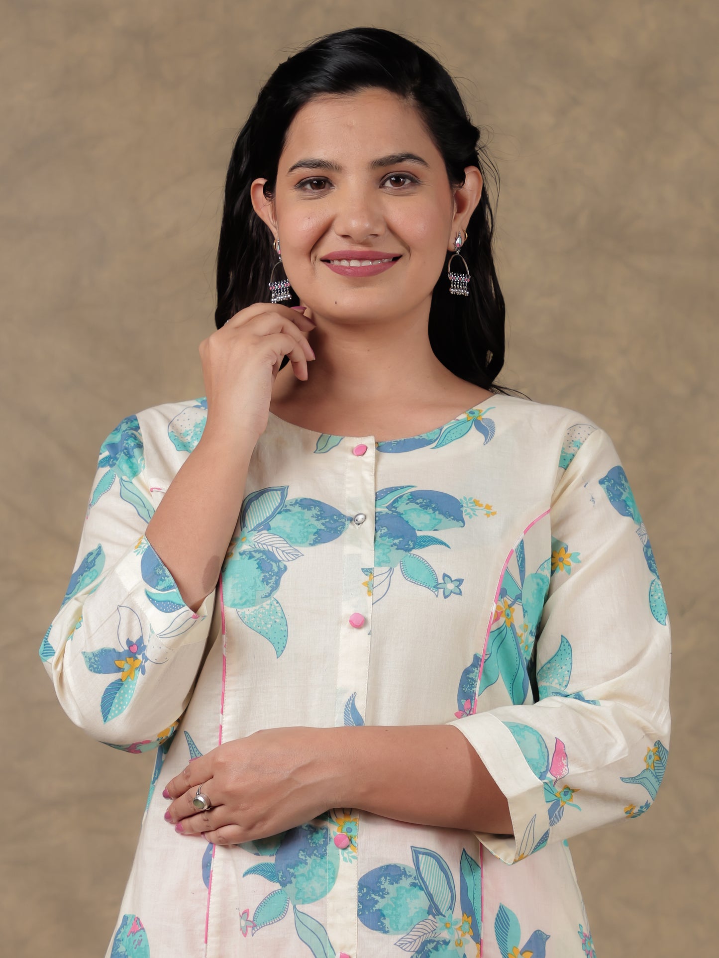 Embroidered Soft Cotton Foliage Off White Kurta