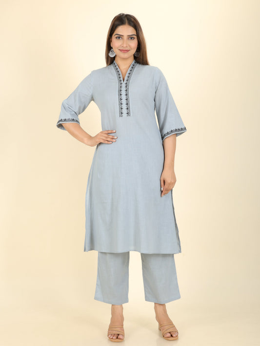 Natural Cotton Solid Straight Grey Kurta