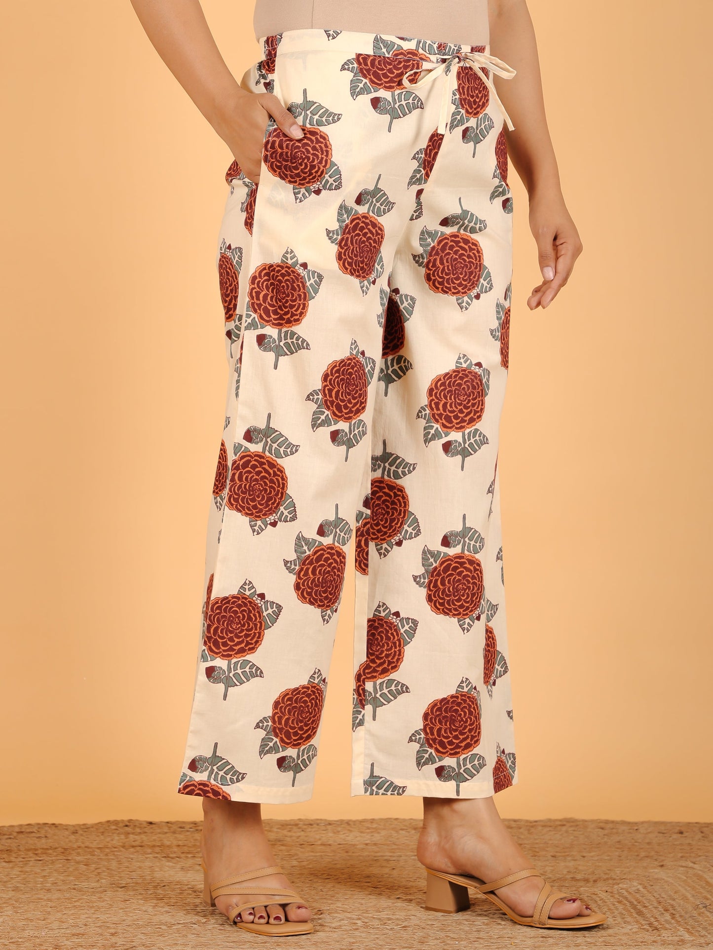 Soft Cotton Floral A-line Orange Kurta