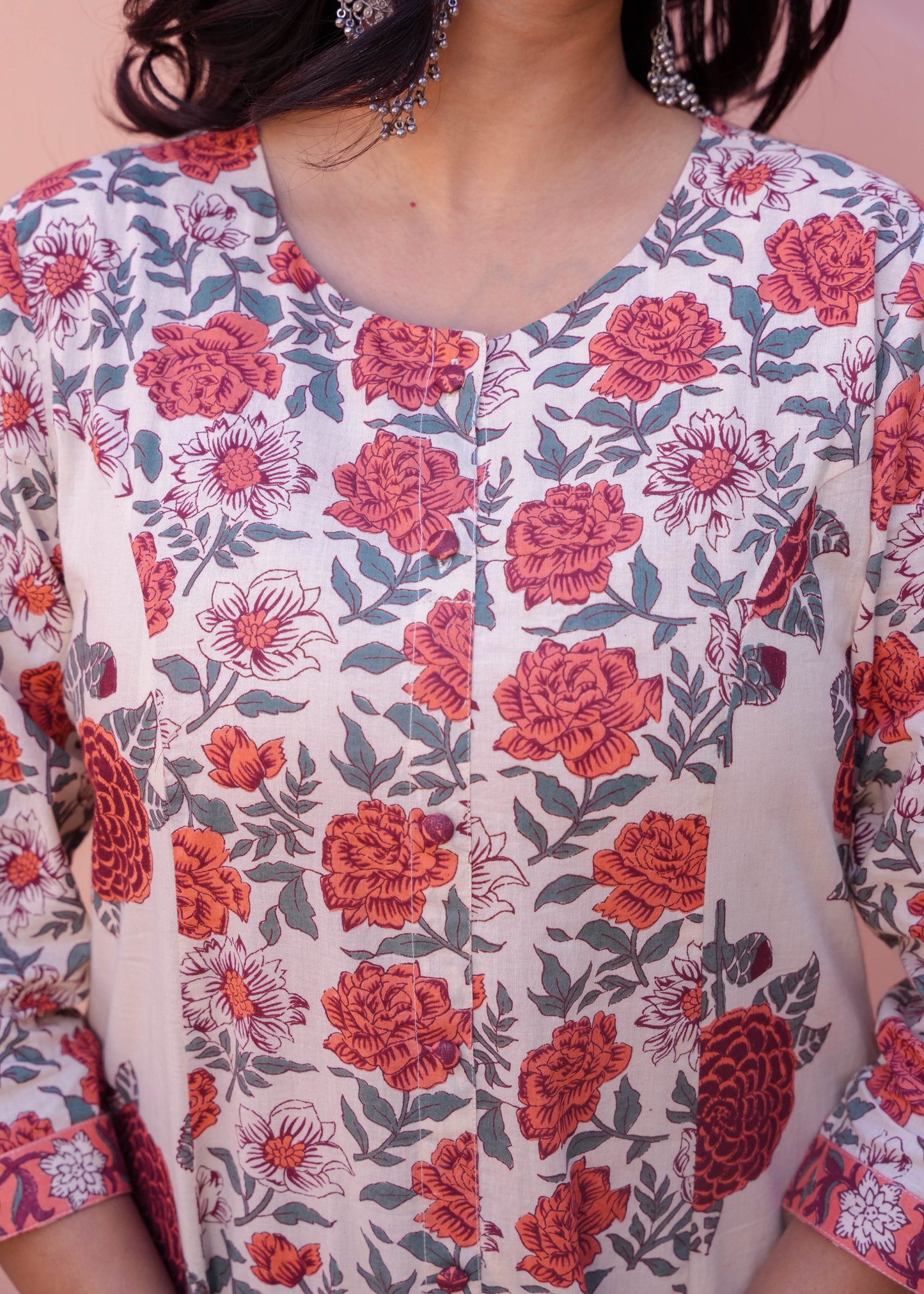 Soft Cotton Floral A-line Orange Kurta