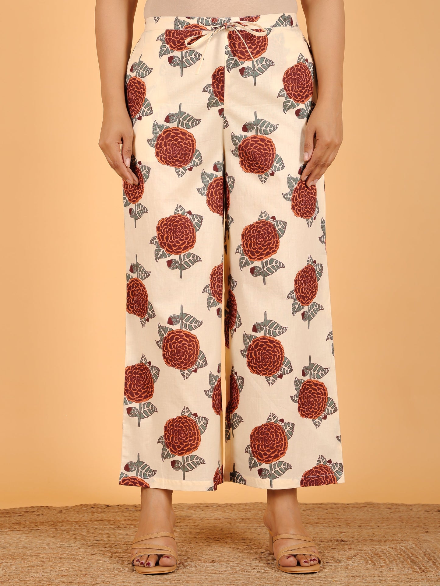 Soft Cotton Floral A-line Orange Kurta