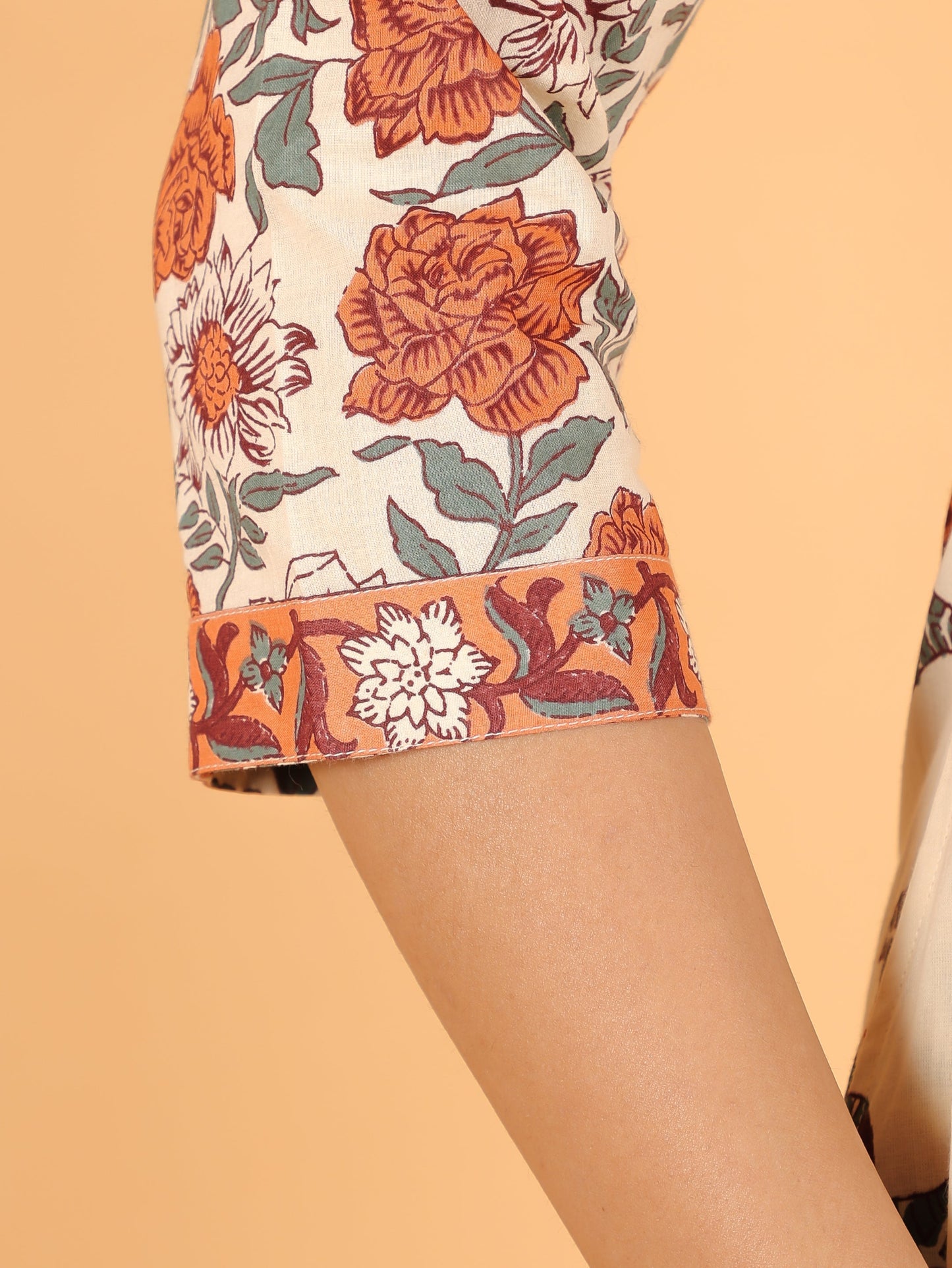Soft Cotton Floral A-line Orange Kurta