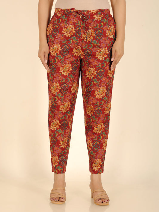 Soft Cotton Floral Brown Tapered Trousers