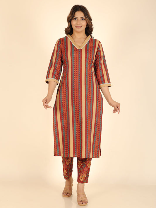 Soft Cotton Striped Straight Brown Kurta