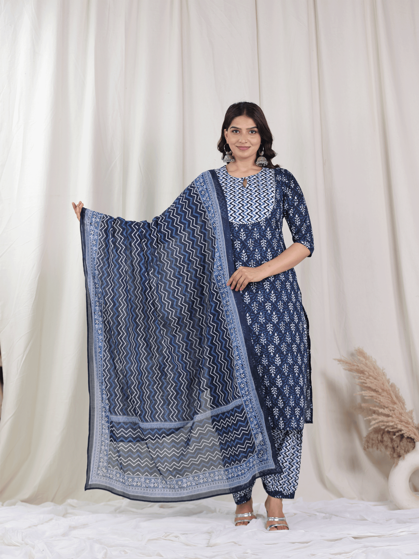 Cotton Voile Striped Indigo blue Dupatta