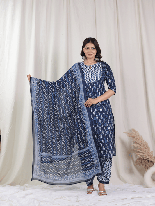 Cotton Voile Striped Indigo blue Dupatta