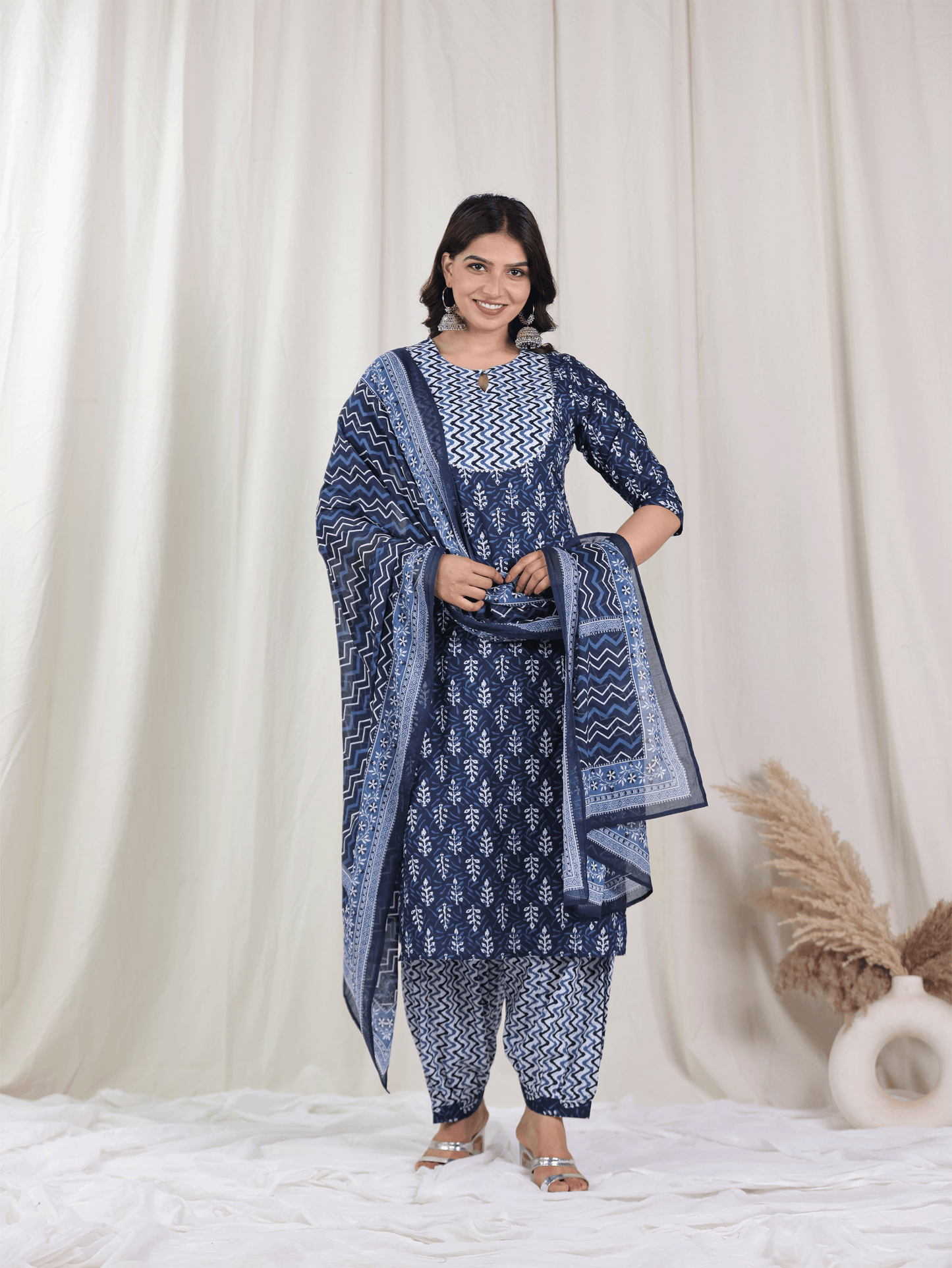 Cotton Voile Striped Indigo blue Dupatta