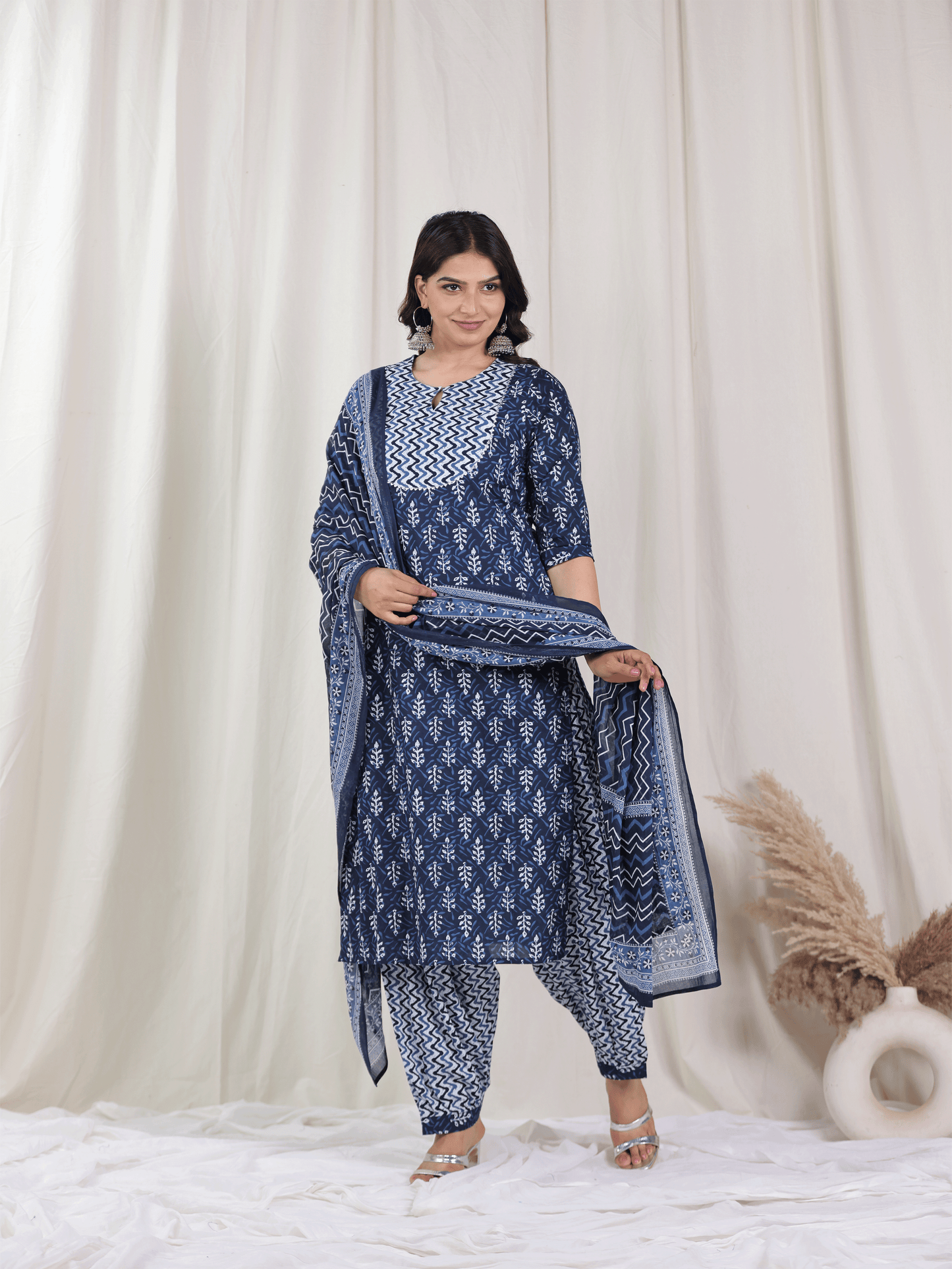Cotton Voile Striped Indigo blue Dupatta