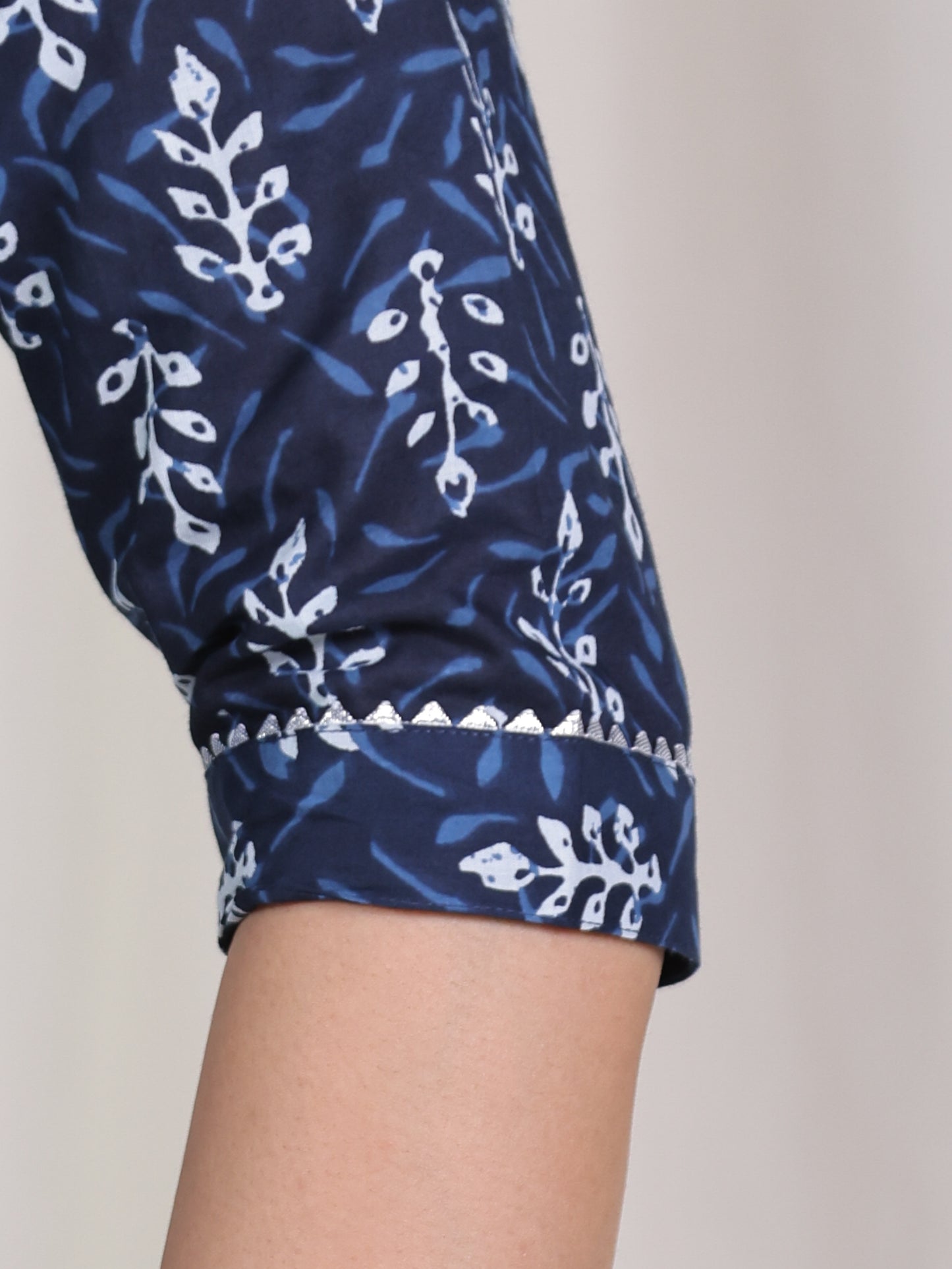 Soft Cotton Floral Straight Indigo Blue Kurta
