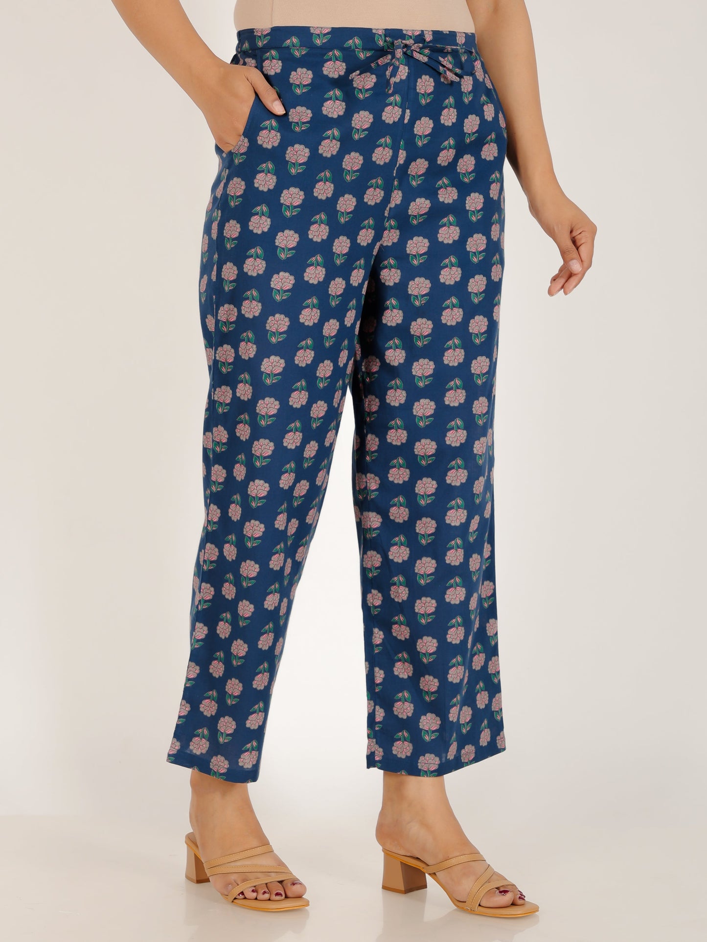 Soft Cotton Floral Straight Blue Kurta
