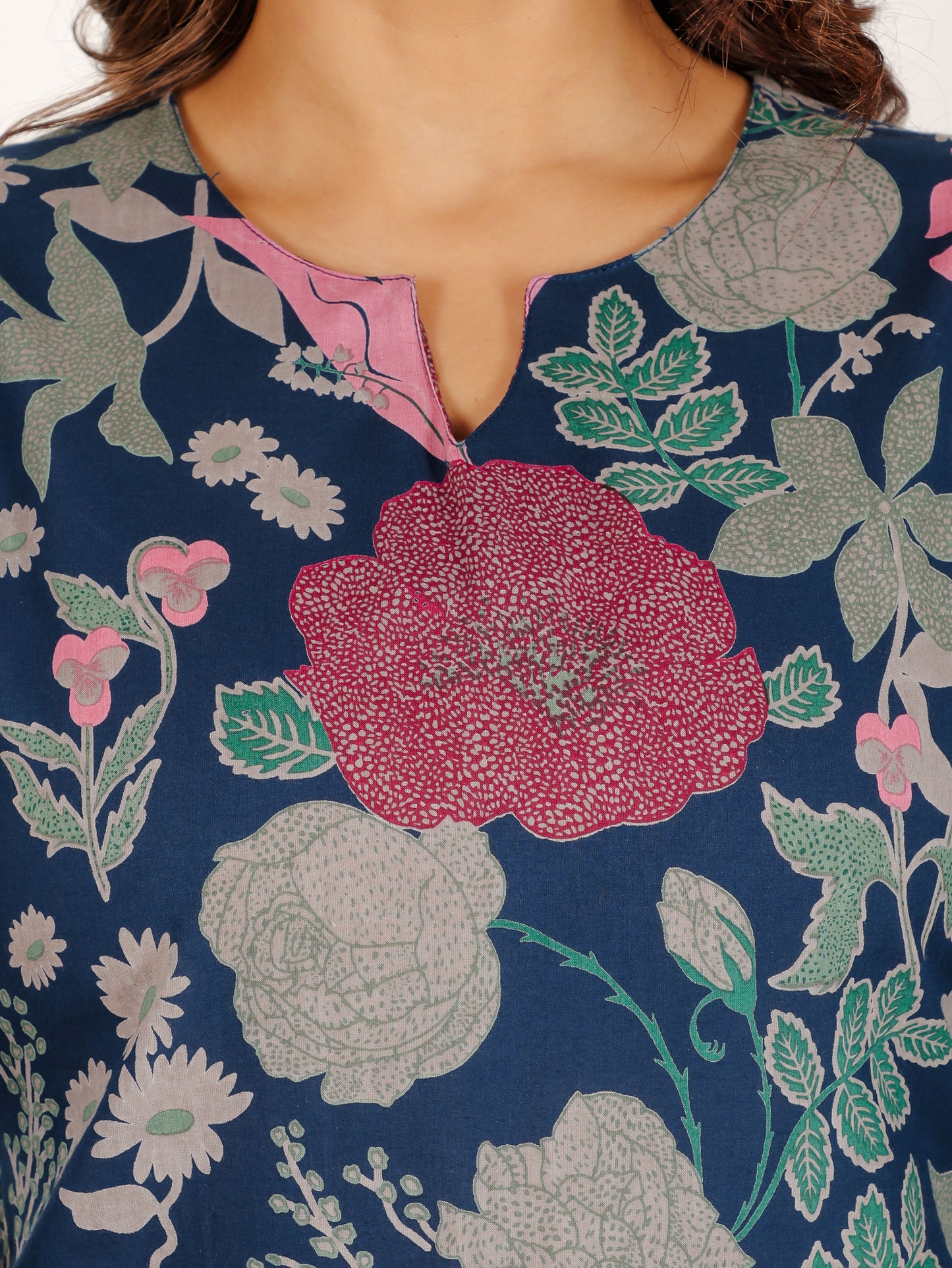 Soft Cotton Floral Straight Blue Kurta