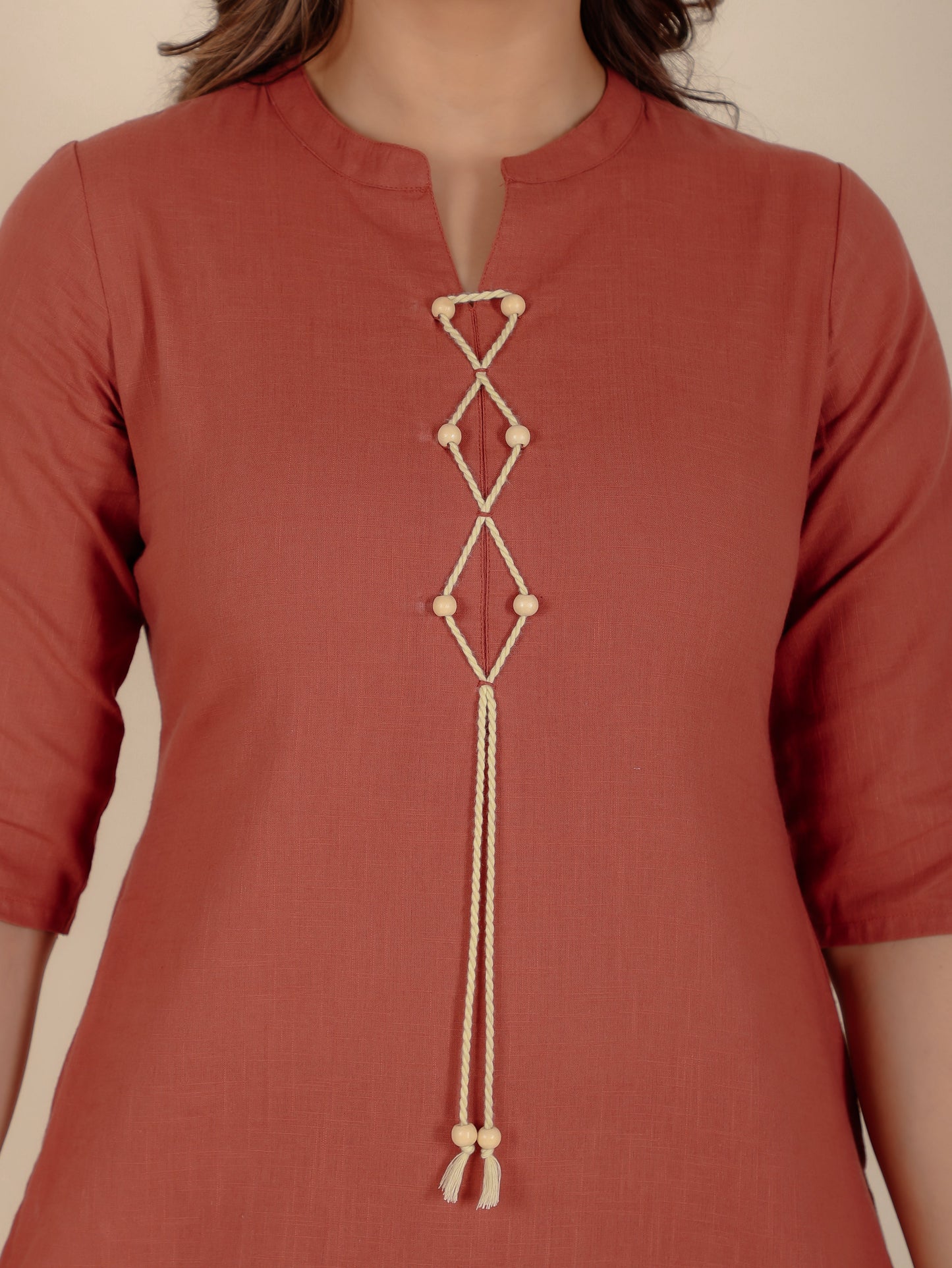 Natural Cotton Solid Straight Brown Kurta