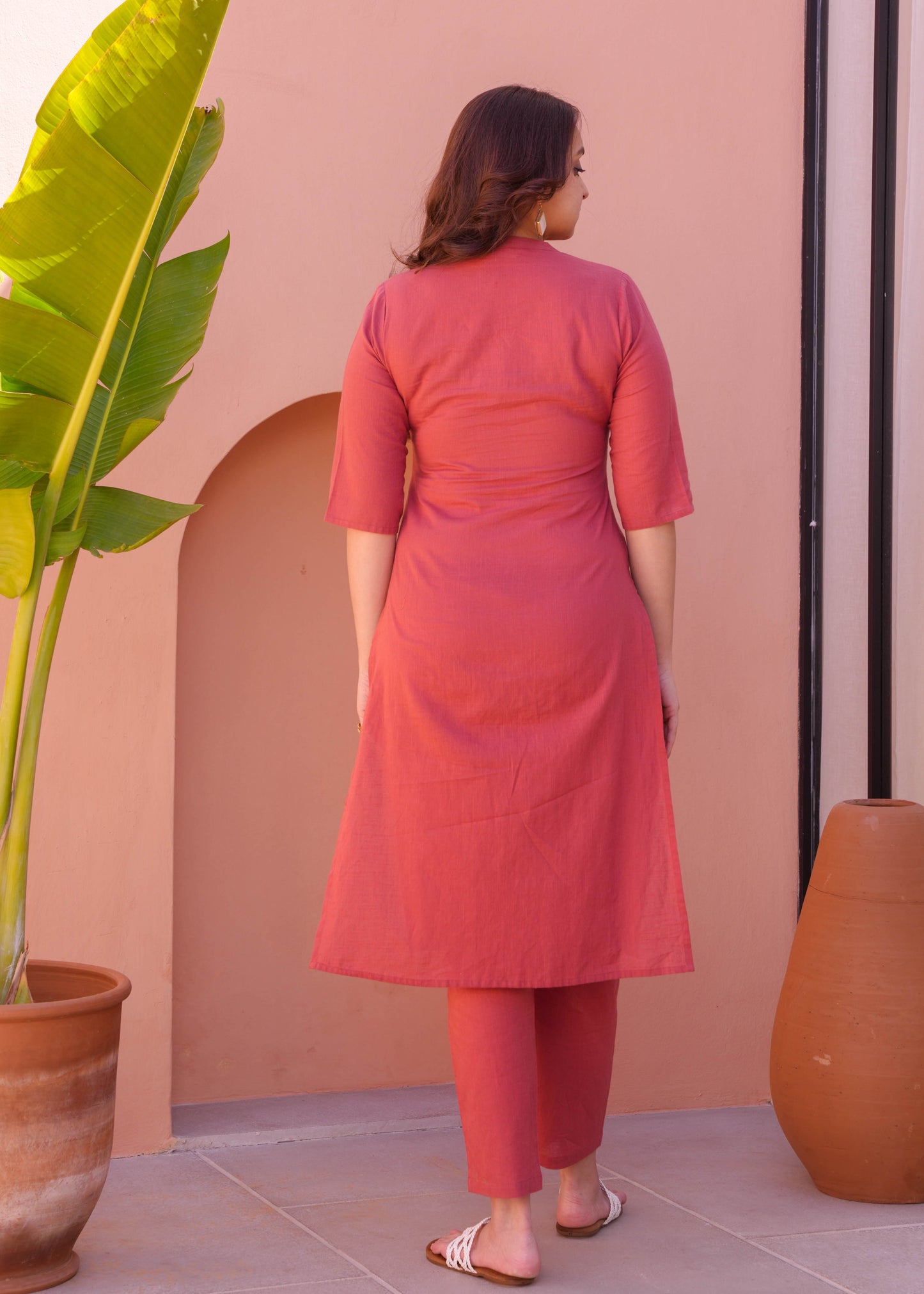 Natural Cotton Solid Straight Rust Kurta