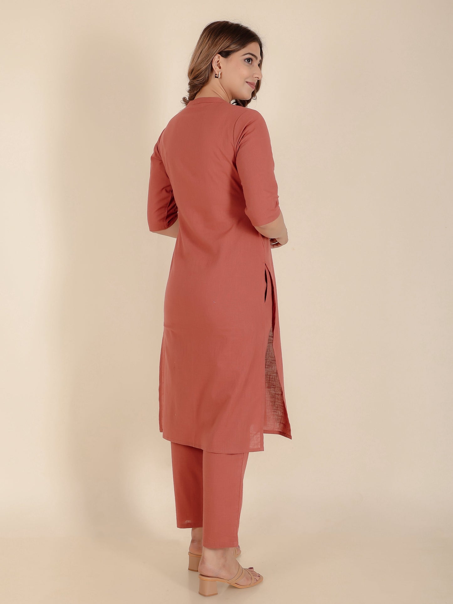 Natural Cotton Solid Straight Rust Kurta