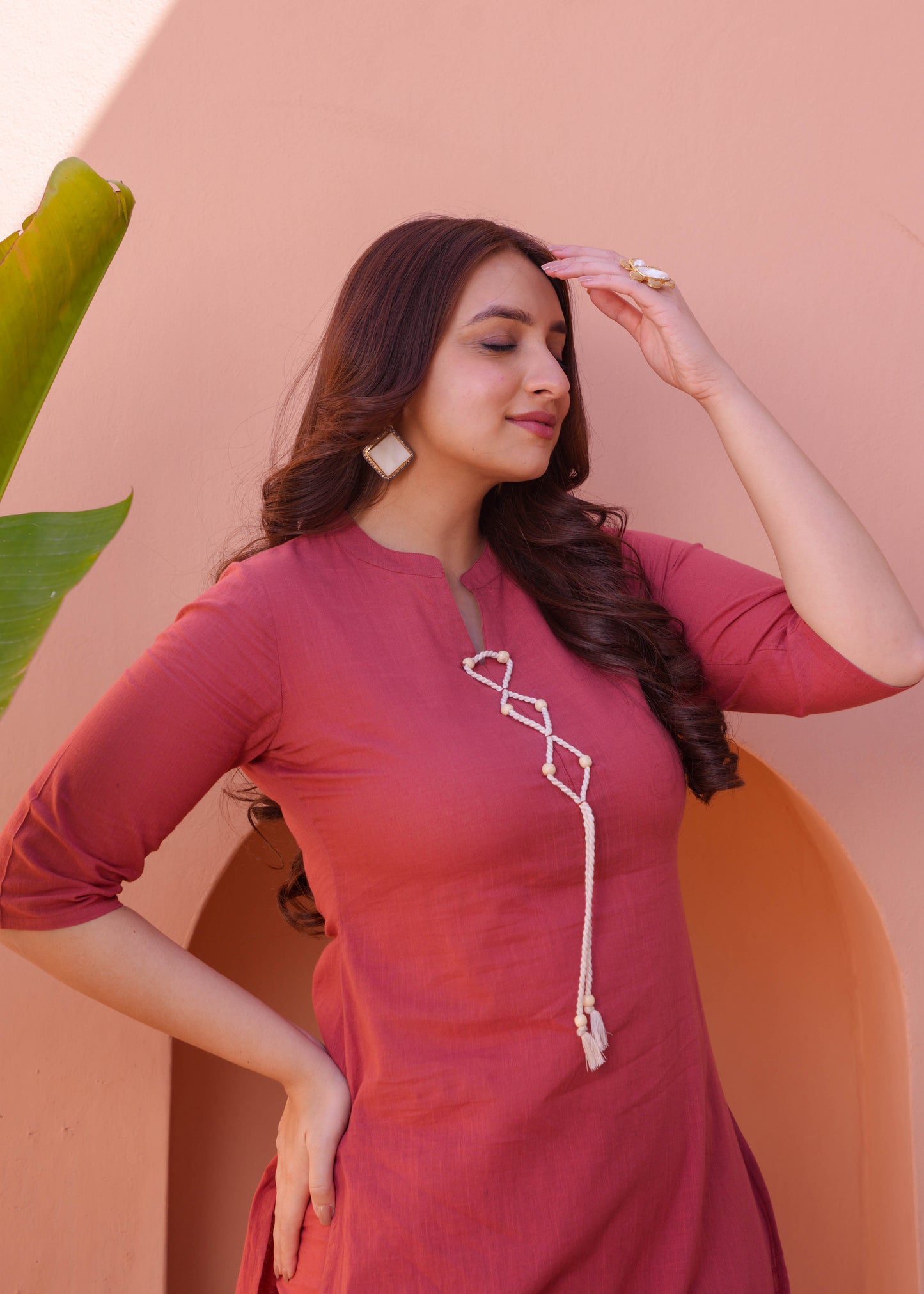 Natural Cotton Solid Straight Rust Kurta