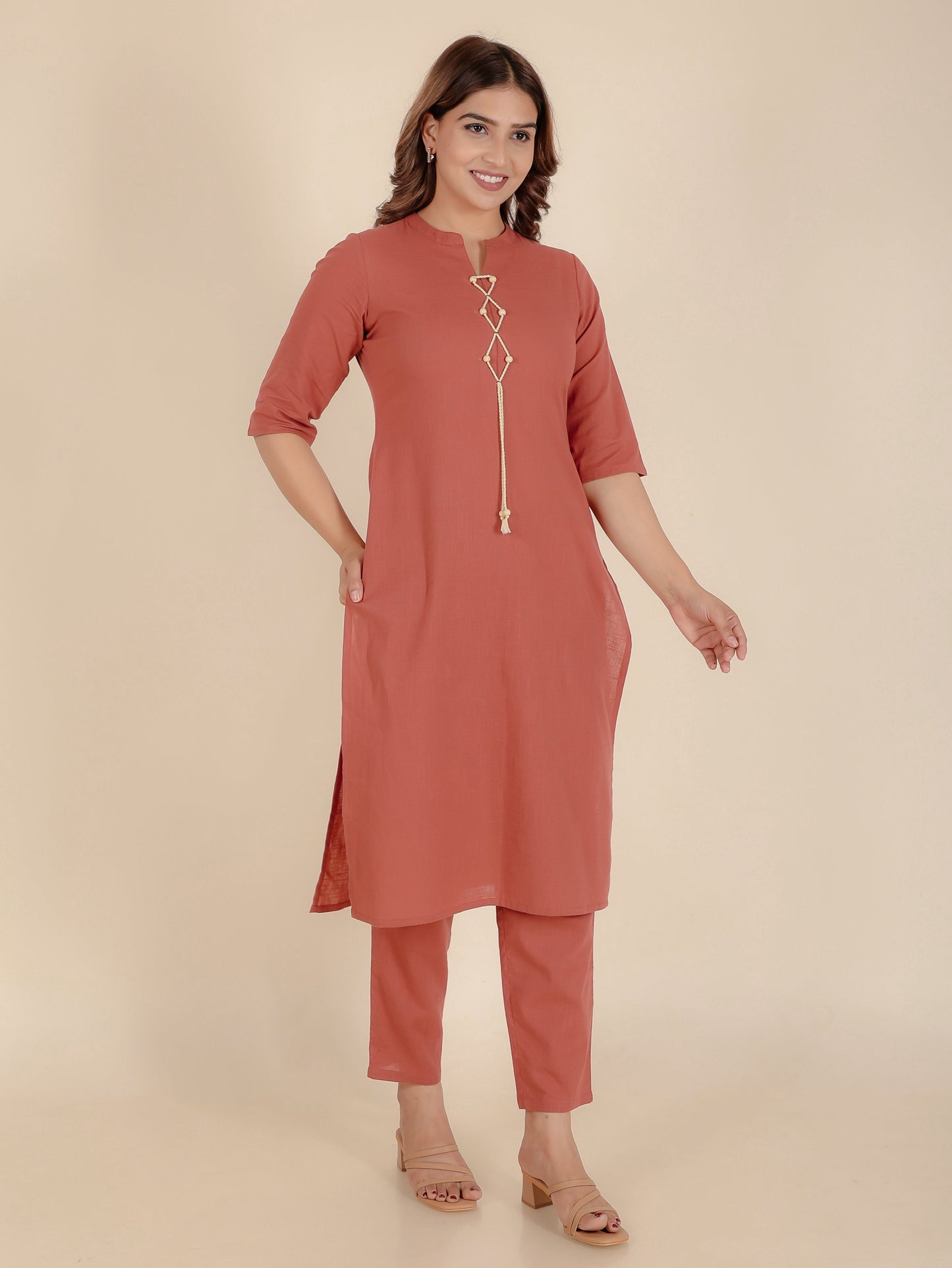 Natural Cotton Solid Straight Rust Kurta