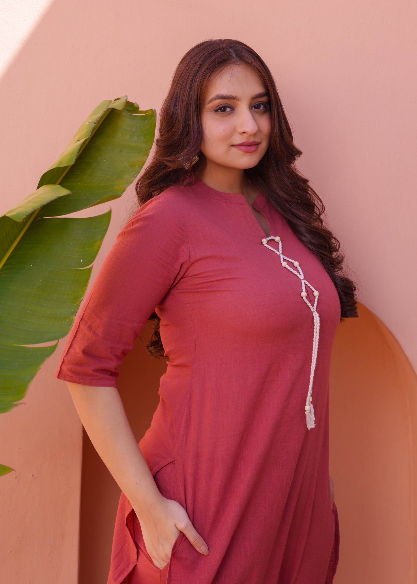 Natural Cotton Solid Straight Rust Kurta