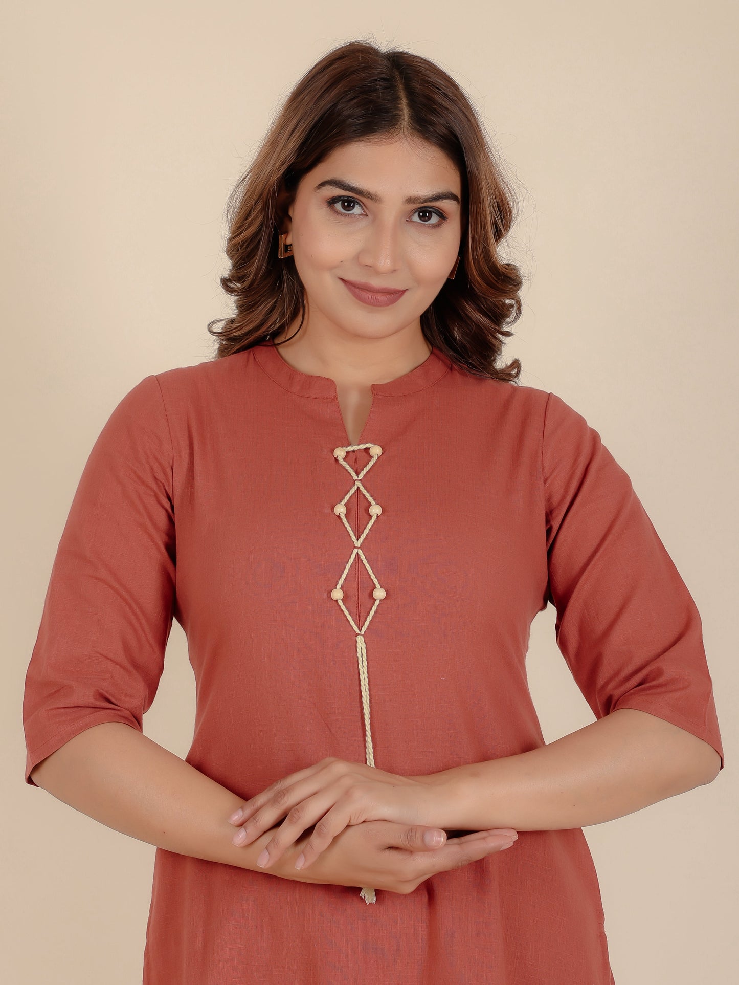 Natural Cotton Solid Straight Rust Kurta