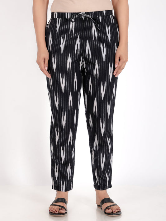 Lurex Cotton Ikat Black Tapered Trousers