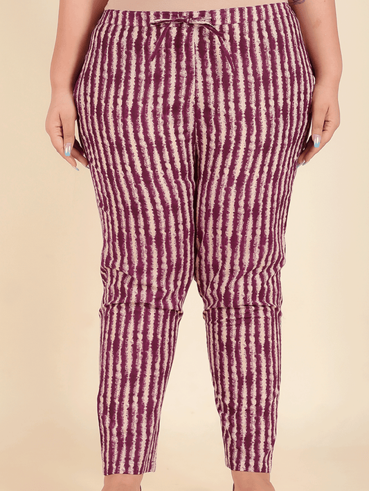 Soft Cotton Striped Purple Tapered Trousers