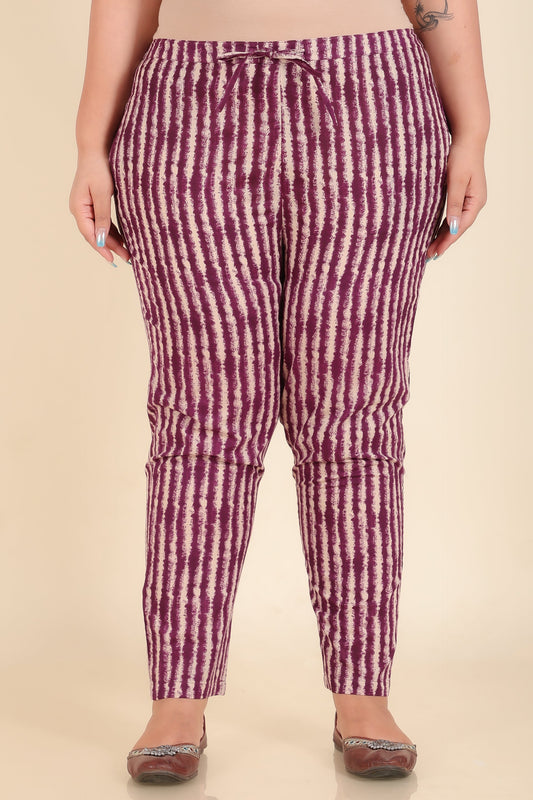 Soft Cotton Striped Purple Tapered Trousers