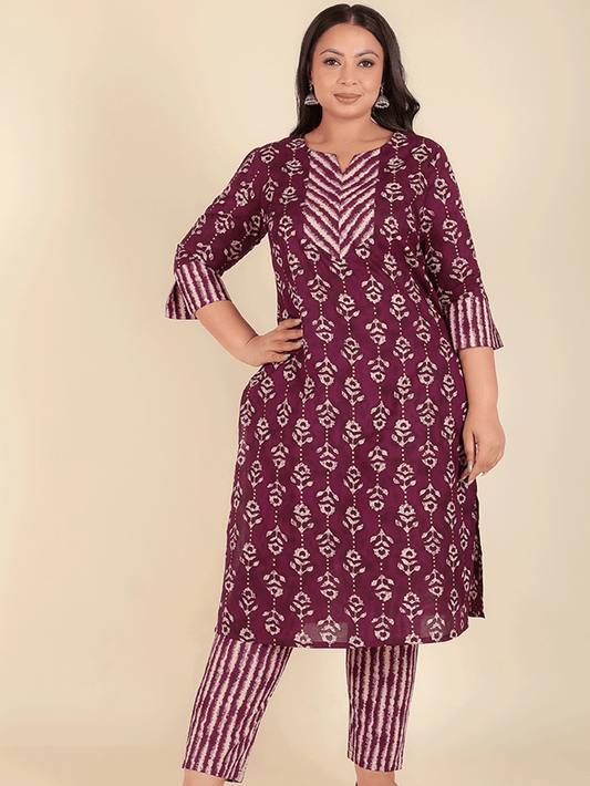 Soft Cotton Gold foil Straight Purple Kurta