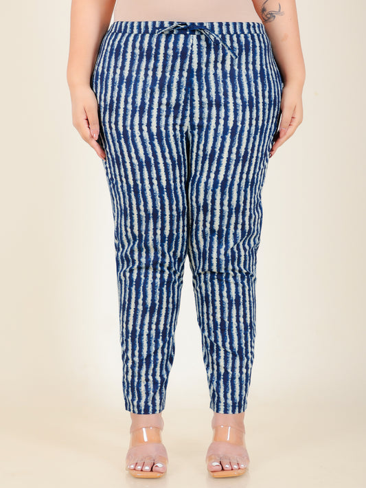 Soft Cotton Striped Blue Tapered Trousers