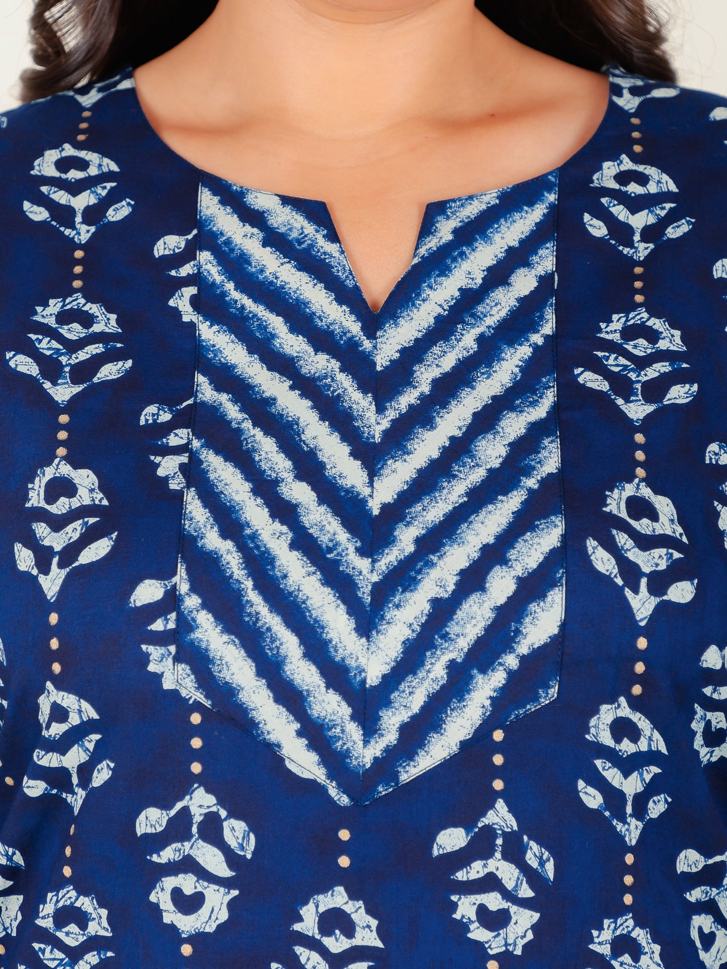 Soft Cotton Floral Straight Blue Kurta
