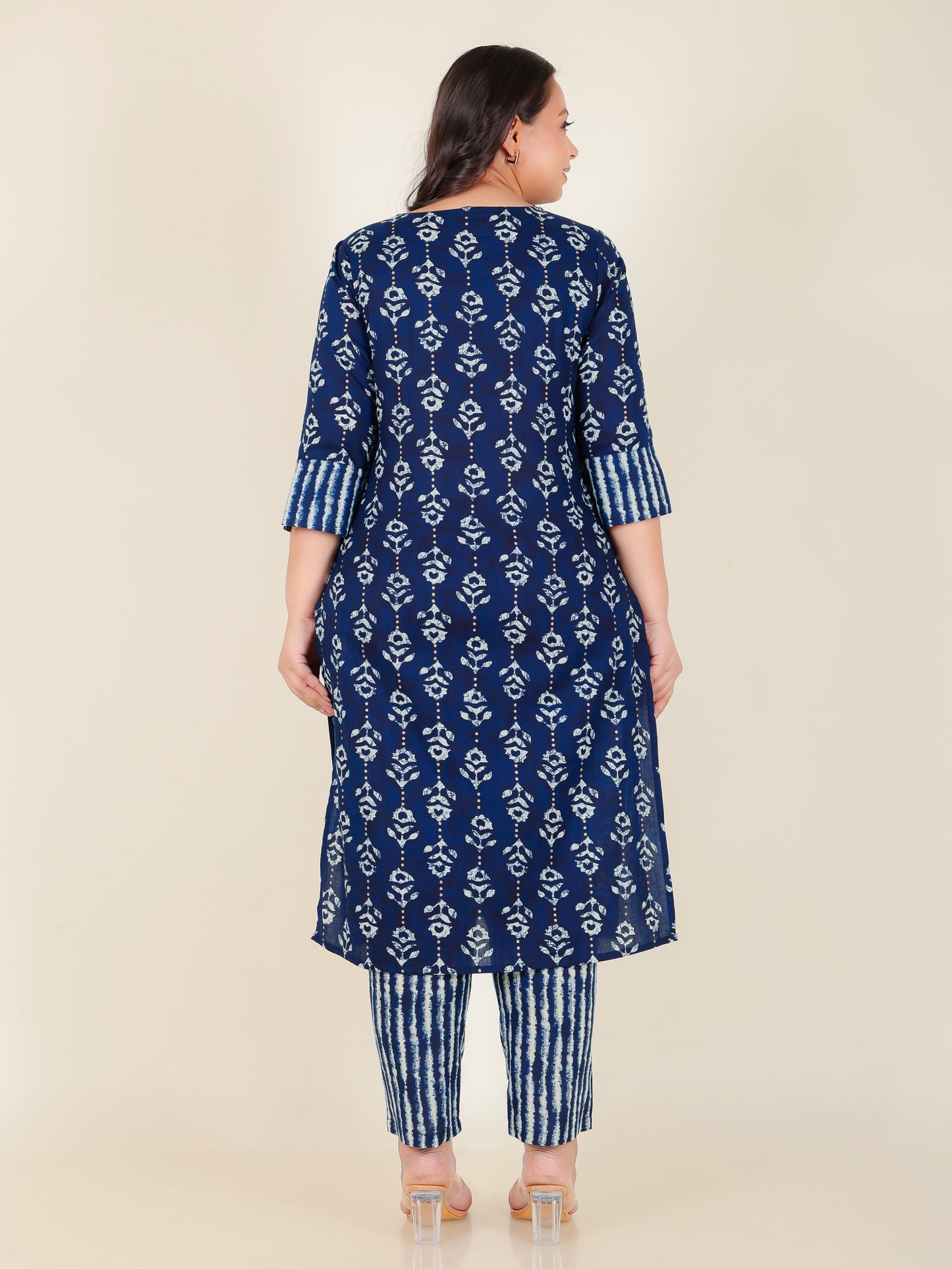 Soft Cotton Floral Straight Blue Kurta
