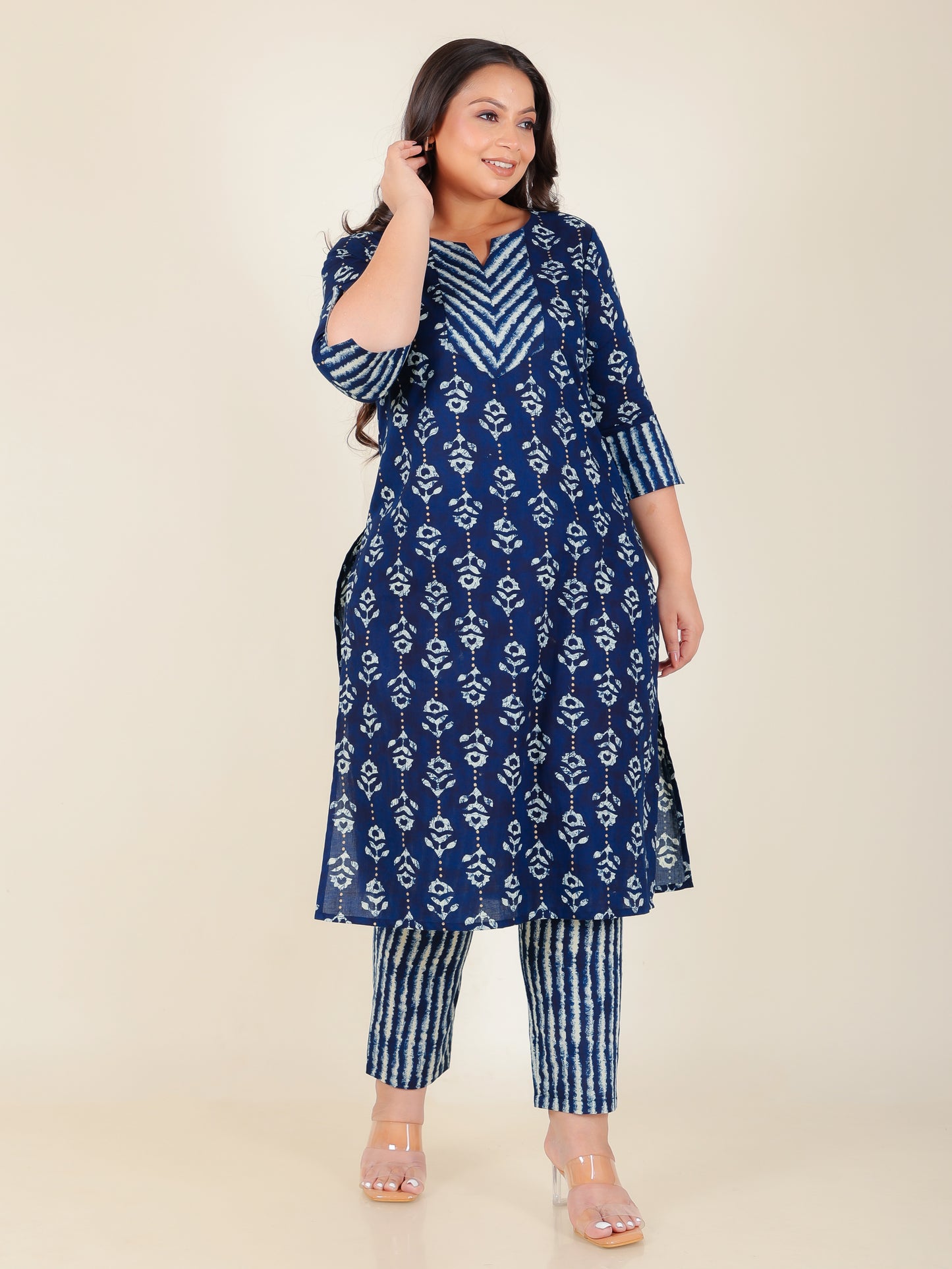 Soft Cotton Floral Straight Blue Kurta