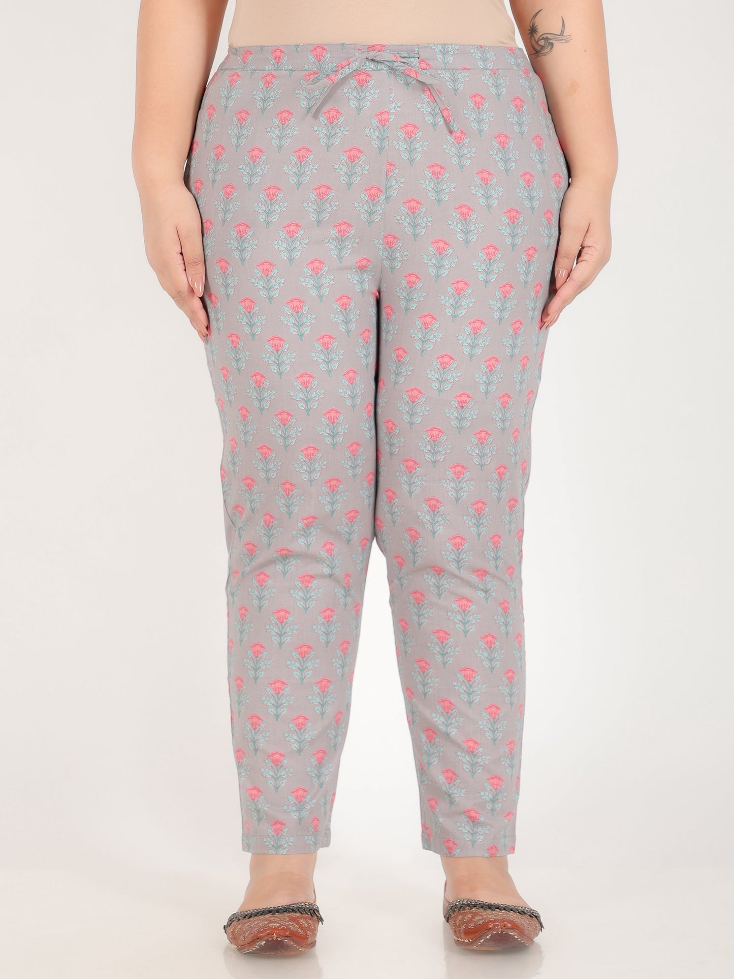 Soft Cotton Floral Grey Tapered Trousers