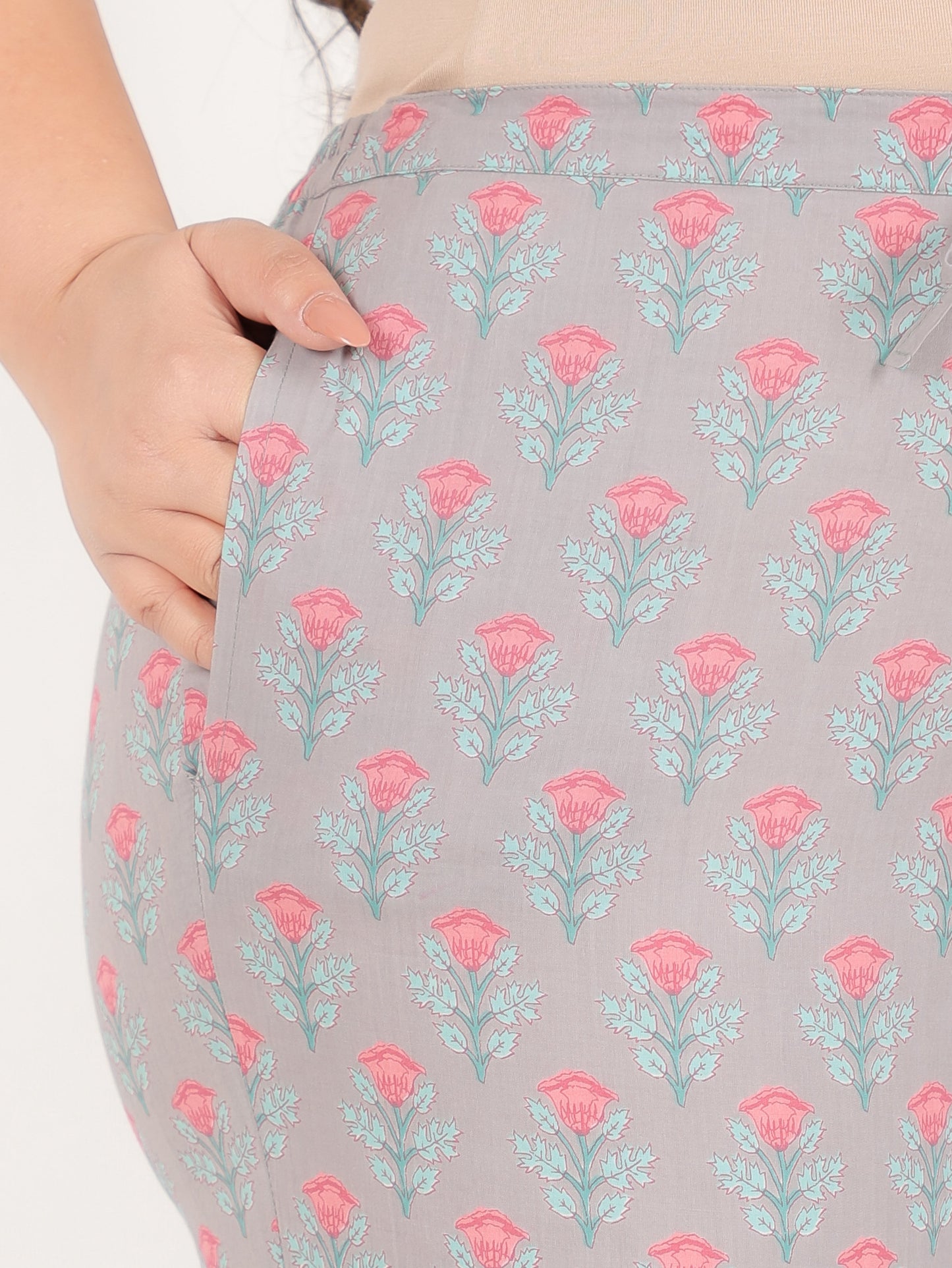 Soft Cotton Floral Grey Tapered Trousers