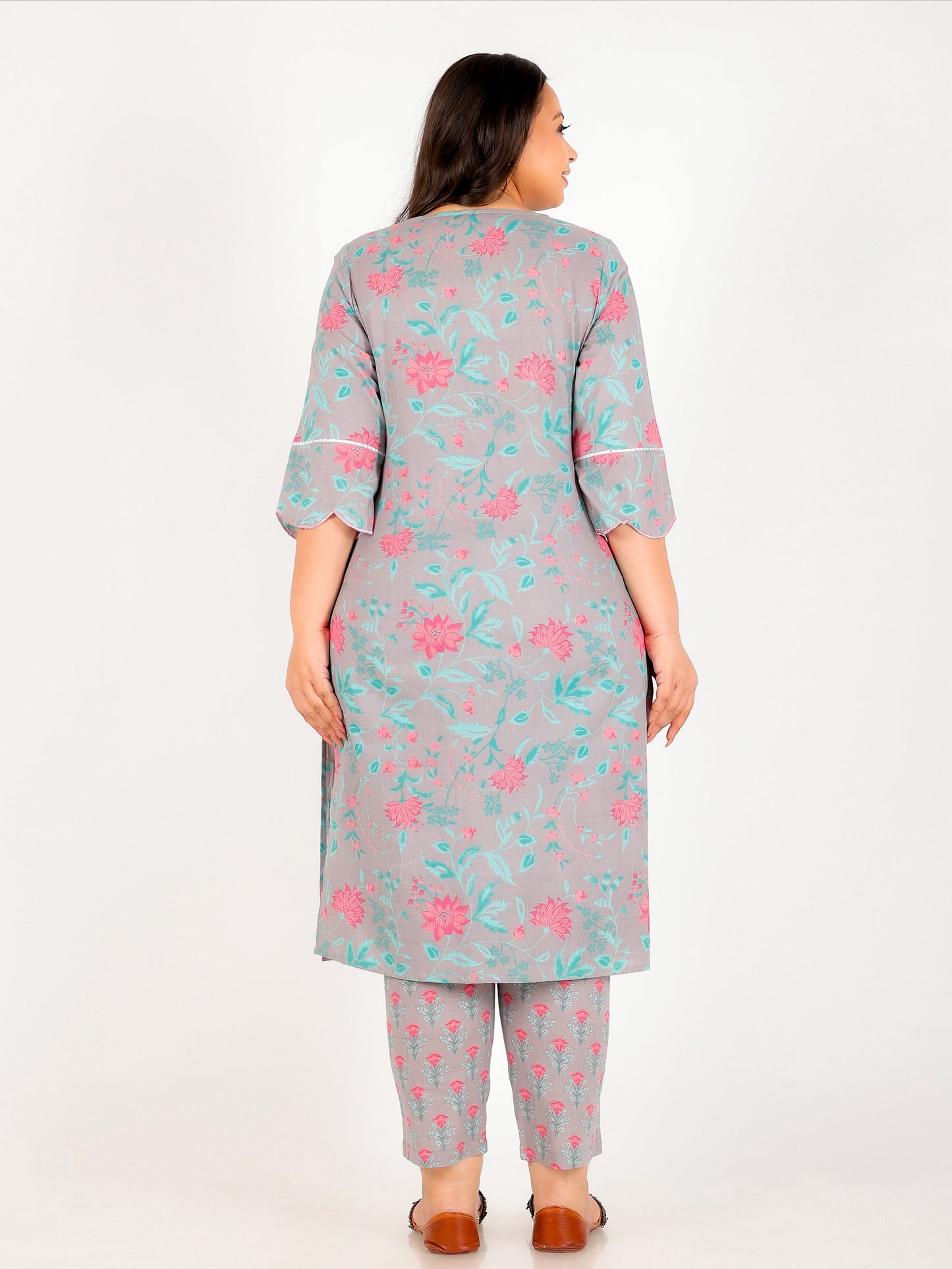 Embroidered Soft Cotton Floral Straight Grey Kurta