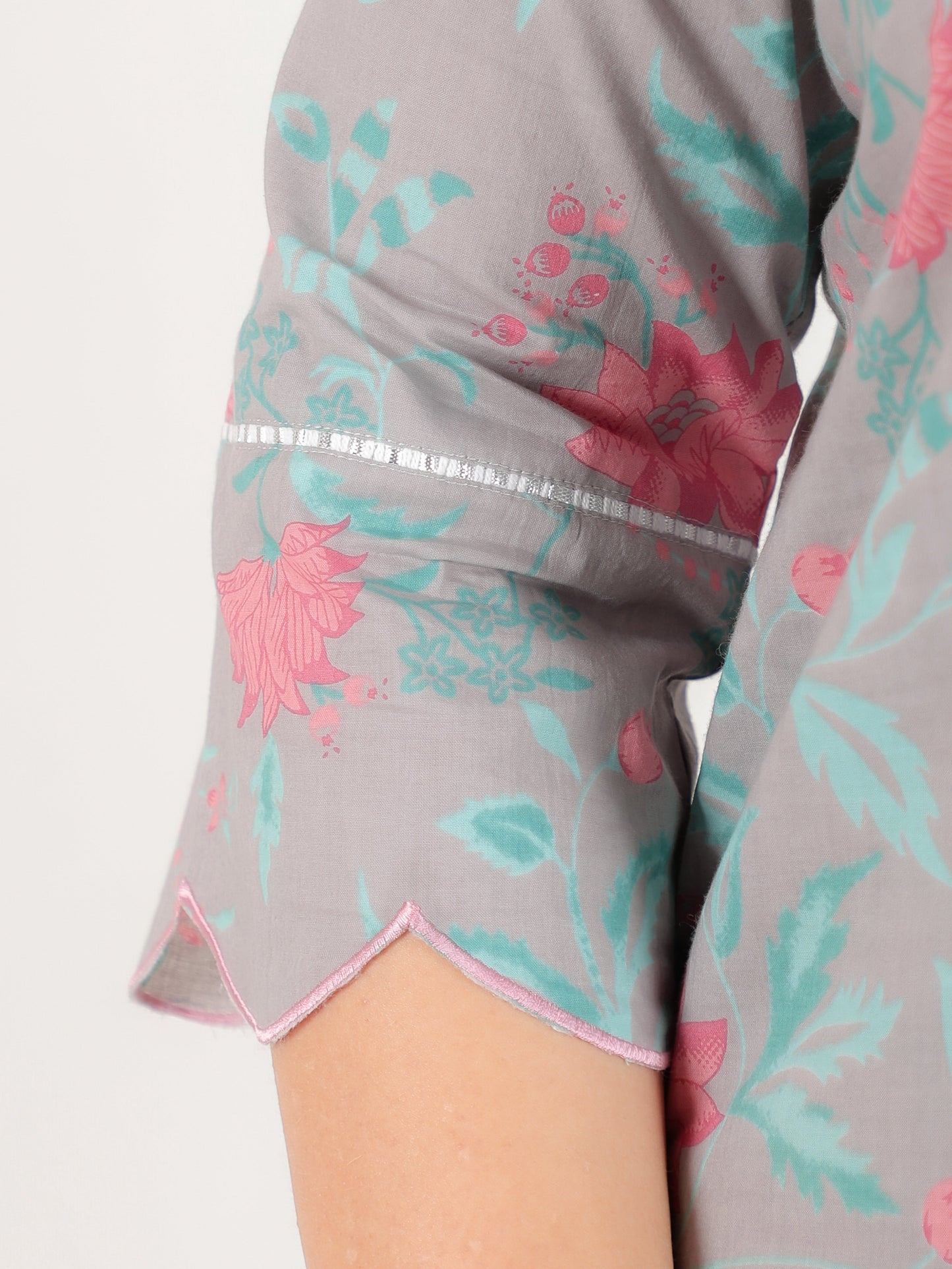Embroidered Soft Cotton Floral Straight Grey Kurta