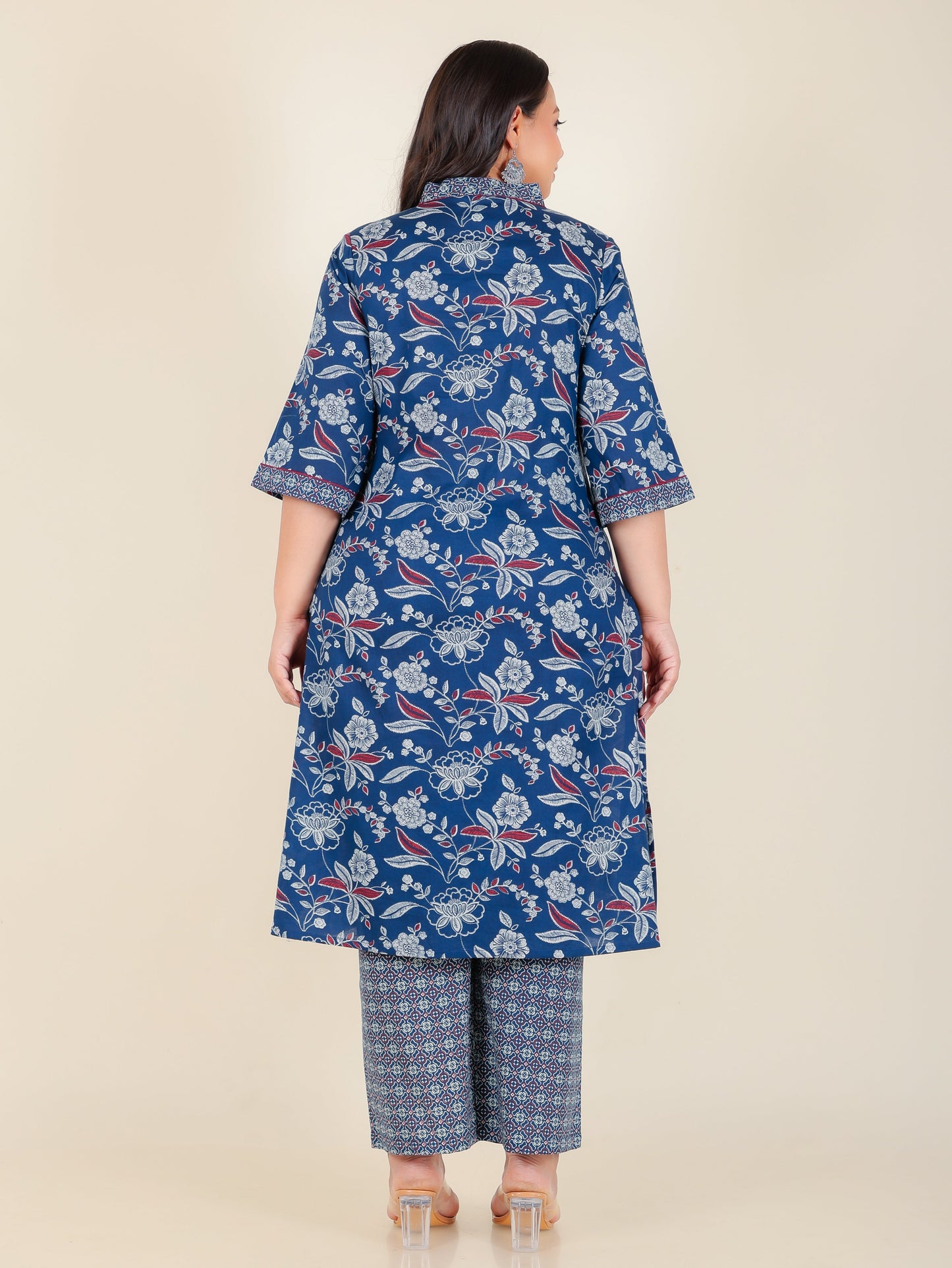 Soft Cotton Floral Straight Blue Kurta