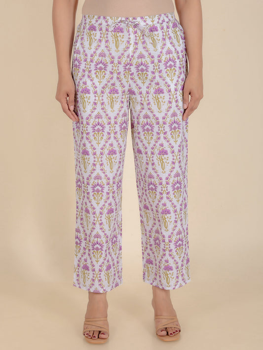 Soft Cotton Floral Purple Straight Trousers