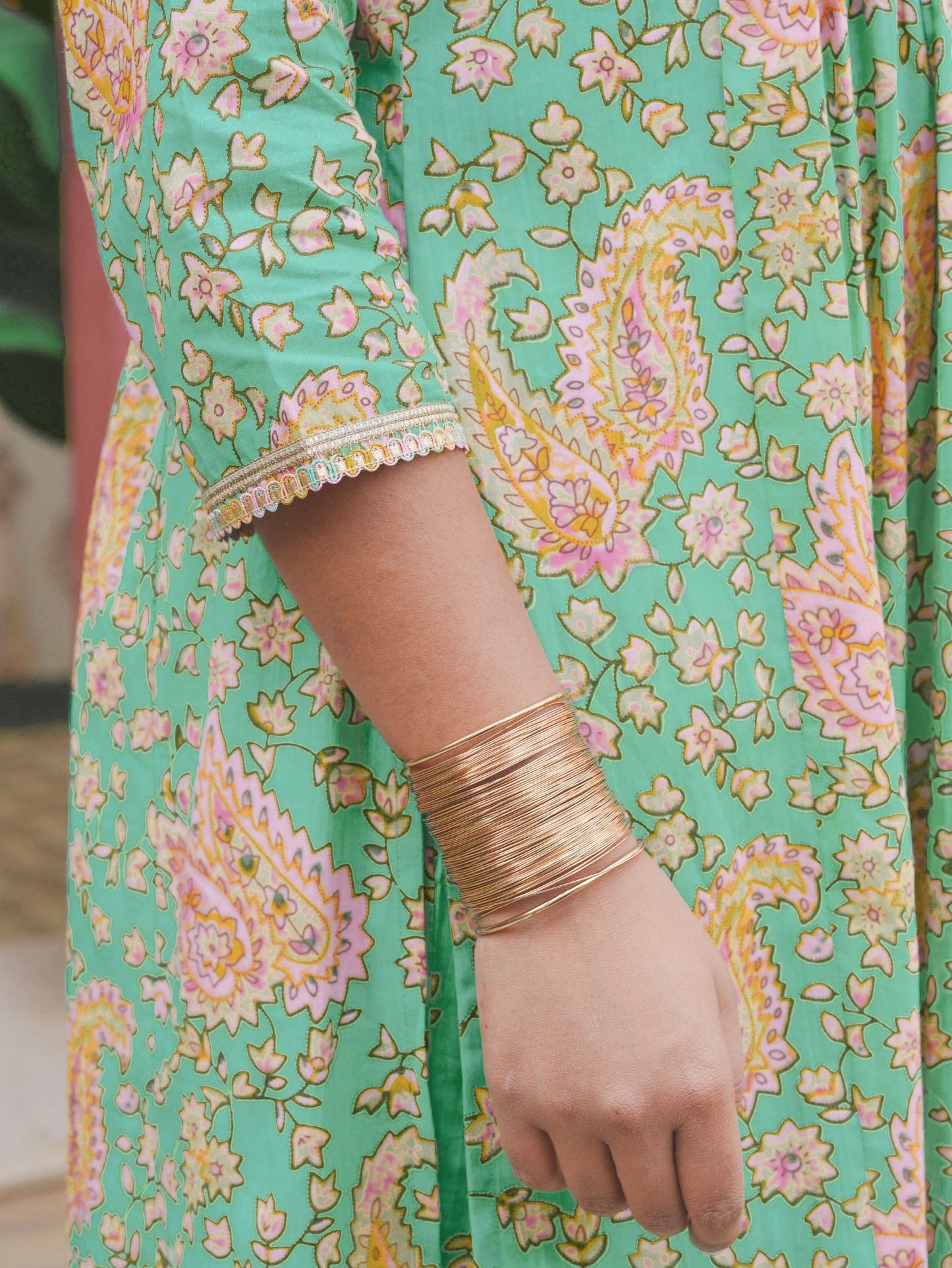 Soft Cotton Paisley Flared Mint Green Kurta