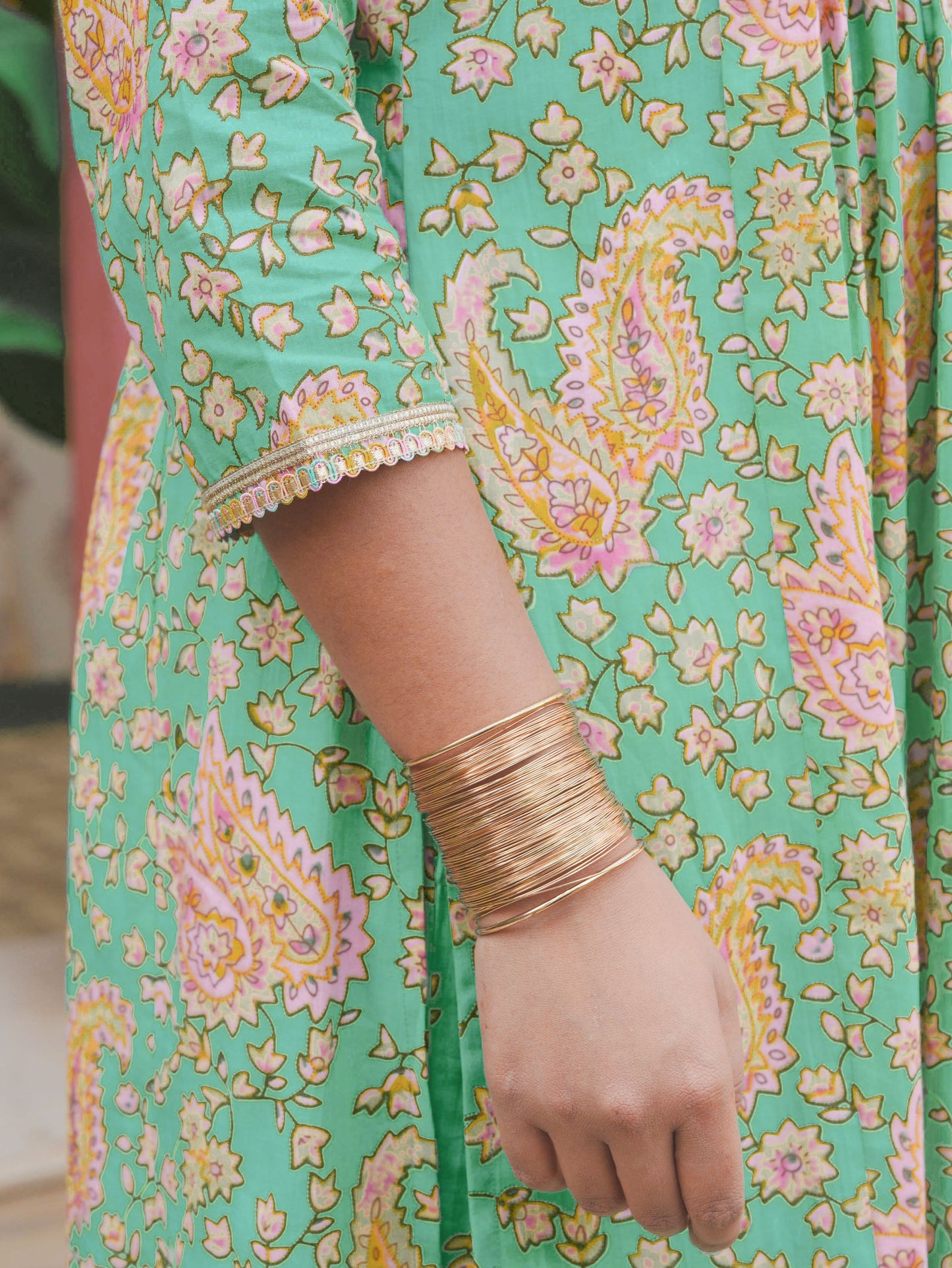 Soft Cotton Paisley Flared Mint Green Kurta