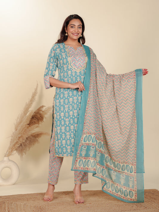 Voile Cotton Geometric Cream Dupatta